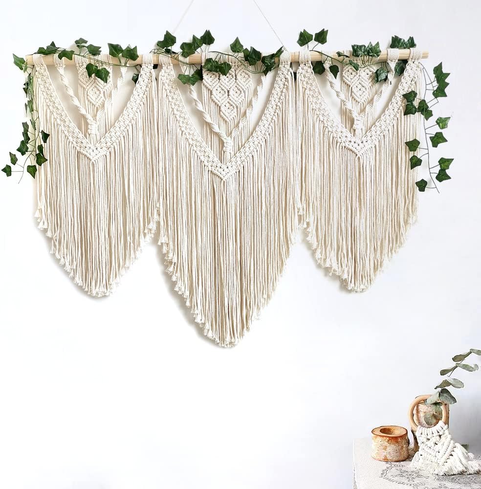 large macrame wall hanging - Boho Tapestry Macrame Wall Decor Art- Chic Bohemian Handmade Woven Tapestry Home Decoration for Bedroom Living Room Apartment Wedding Party - 43"x32" (Beige-fringe)