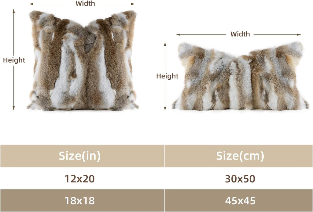Genuine Rabbit Fur Throw Pillow Covers Set of 2, Luxury Decorative Pillowcases Soft Fluffy Animal Skin Accents Square Cushion Cover for Couch Sofa Bedroom Living Room Home,18x18 inch, Yellow White