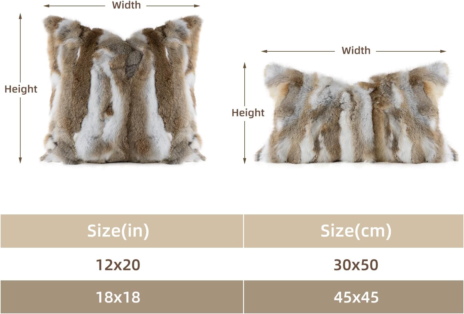 Genuine Rabbit Fur Throw Pillow Covers Set of 2, Luxury Decorative Pillowcases Soft Fluffy Animal Skin Accents Square Cushion Cover for Couch Sofa Bedroom Living Room Home,18x18 inch, Yellow White