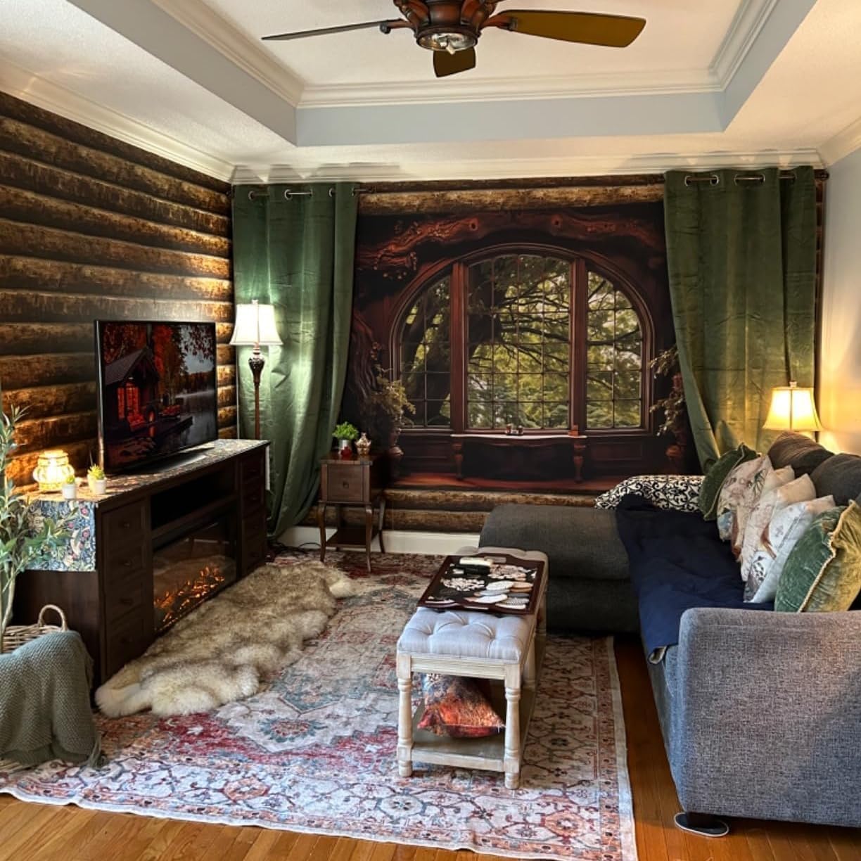 QGHOT Forest Window Tapestry, Nature Outdoor Tapestry Wall Hanging Woodland Scene Large Wall Mural for Bedroom Living Room Office Decor 78.7" L x 104" W