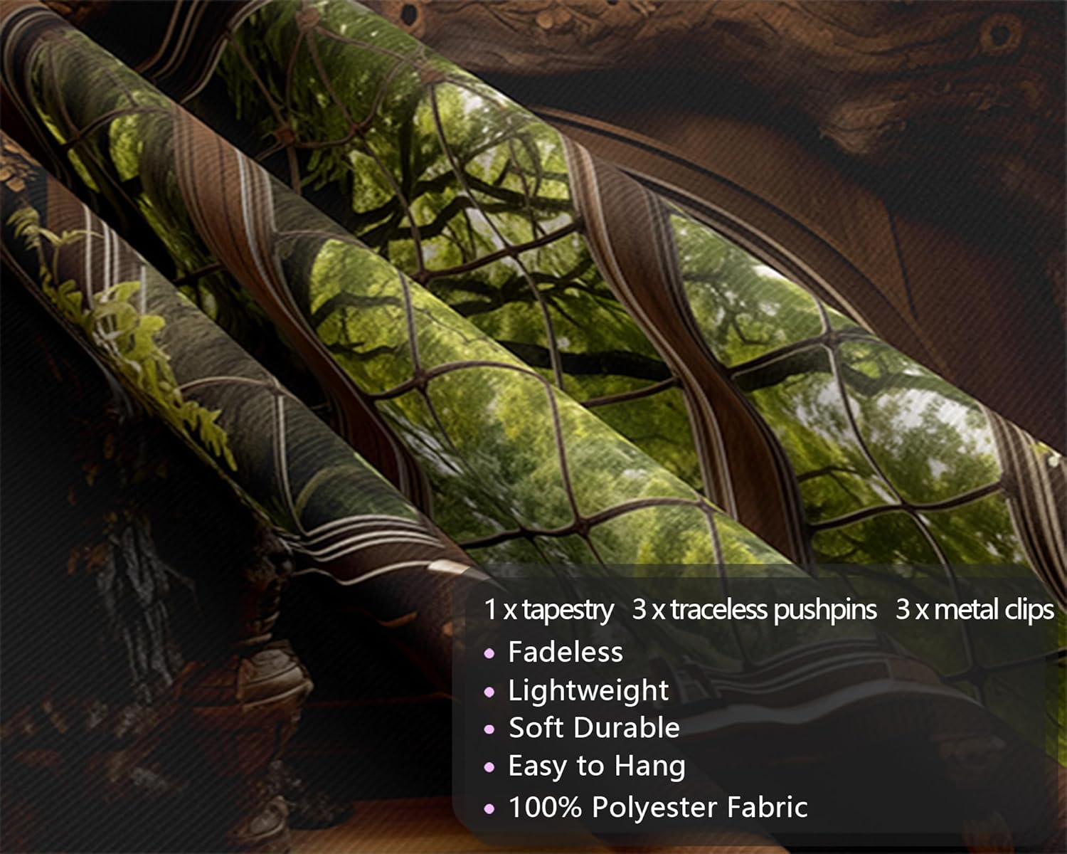 QGHOT Forest Window Tapestry, Nature Outdoor Tapestry Wall Hanging Woodland Scene Large Wall Mural for Bedroom Living Room Office Decor 78.7" L x 104" W