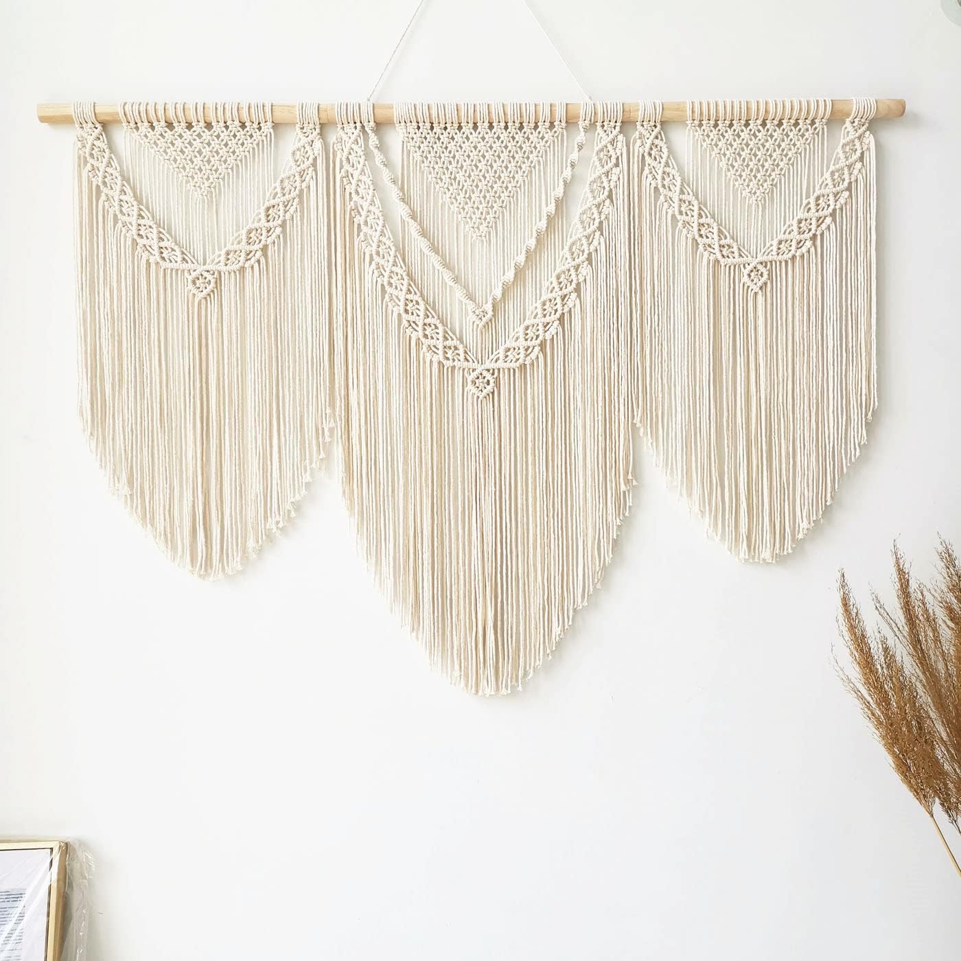 large macrame wall hanging - Boho Tapestry Macrame Wall Decor Art- Chic Bohemian Handmade Woven Tapestry Home Decoration for Bedroom Living Room Apartment Wedding Party - 43"x32" (Beige-fringe)
