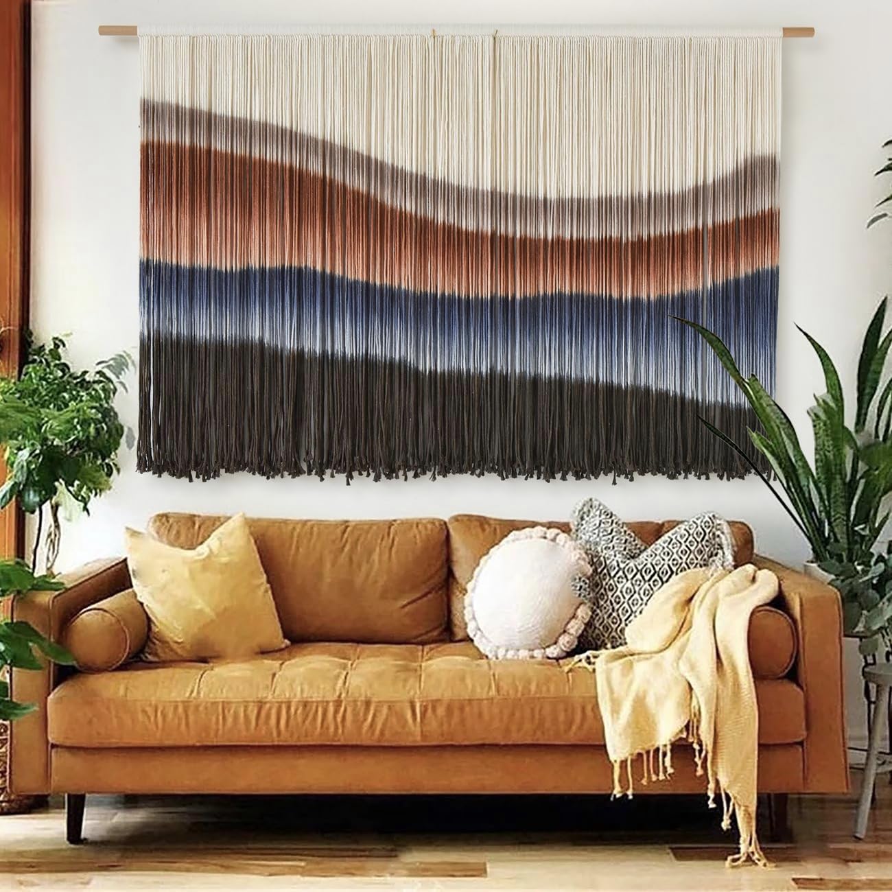 Flber Macrame Wall Hanging Macrame Wall Decor Large-Scale Tie-Dye Tapestry Living Home Room Wall Decor 57" Wx 35" L