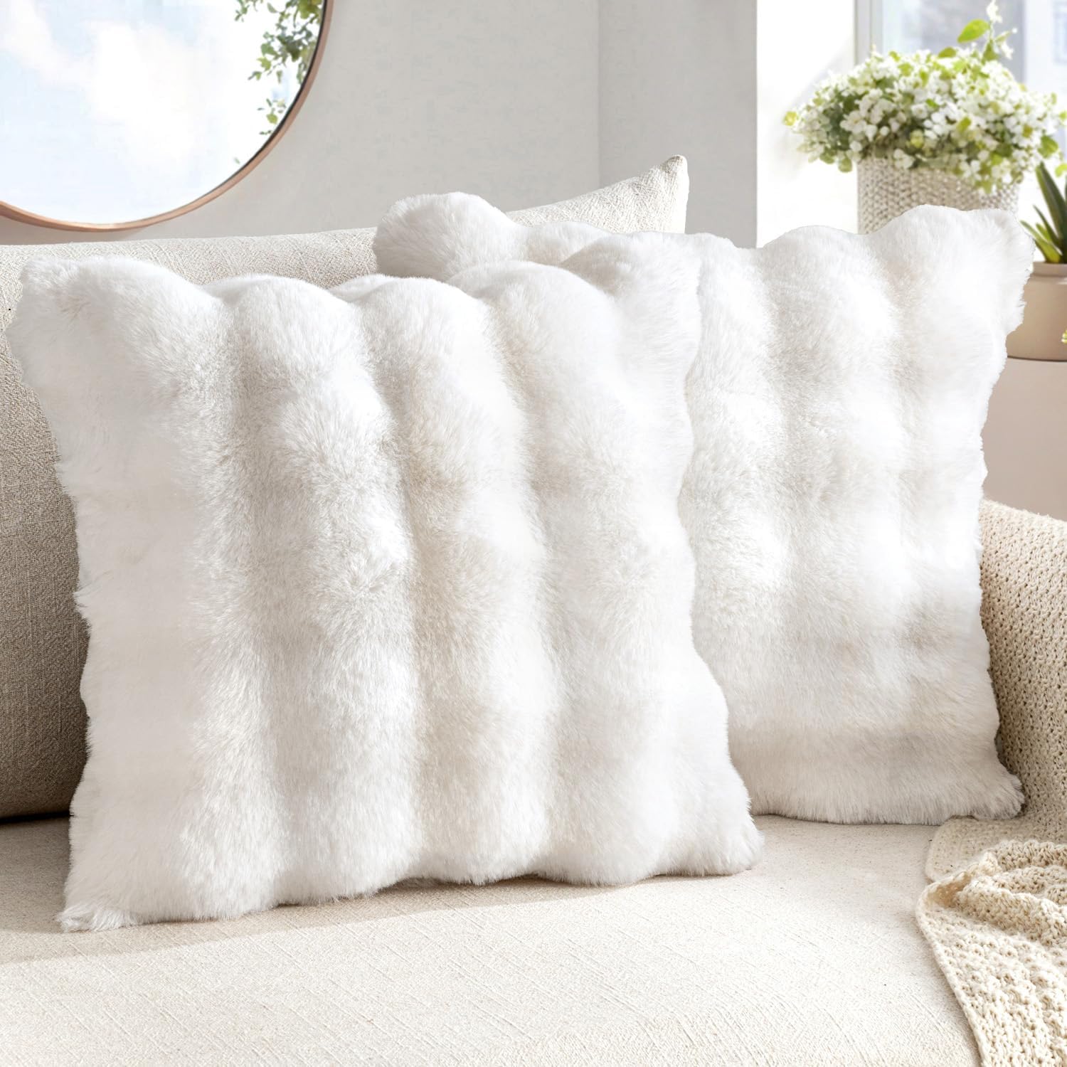 MIULEE Faux Fur Pillow Covers Thick Soft Plush Throw Pillows Luxury Spring Home Decor for Couch Bed Bedroom Living Room Sofa,20x20 Inch Pack of 2 Khaki