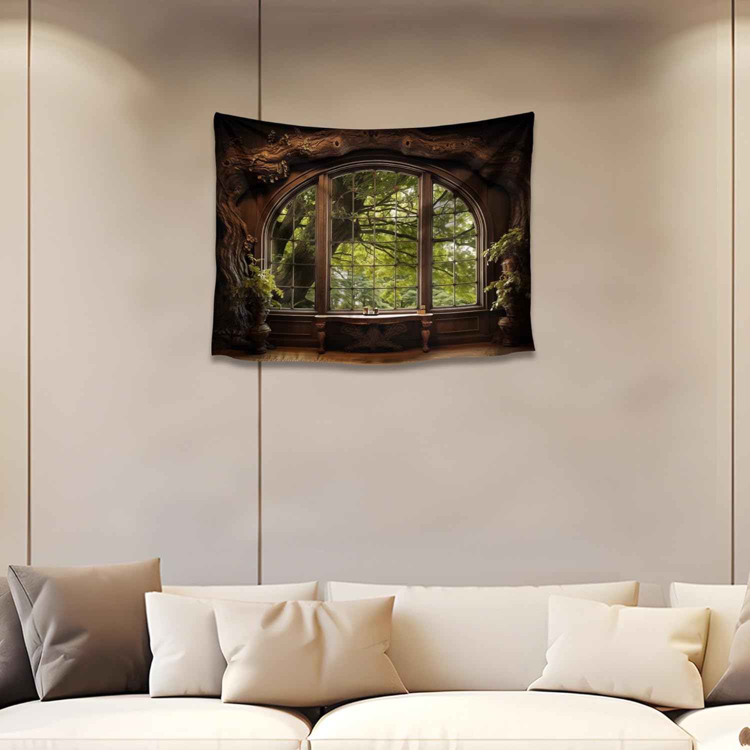 QGHOT Forest Window Tapestry, Nature Outdoor Tapestry Wall Hanging Woodland Scene Large Wall Mural for Bedroom Living Room Office Decor 78.7" L x 104" W