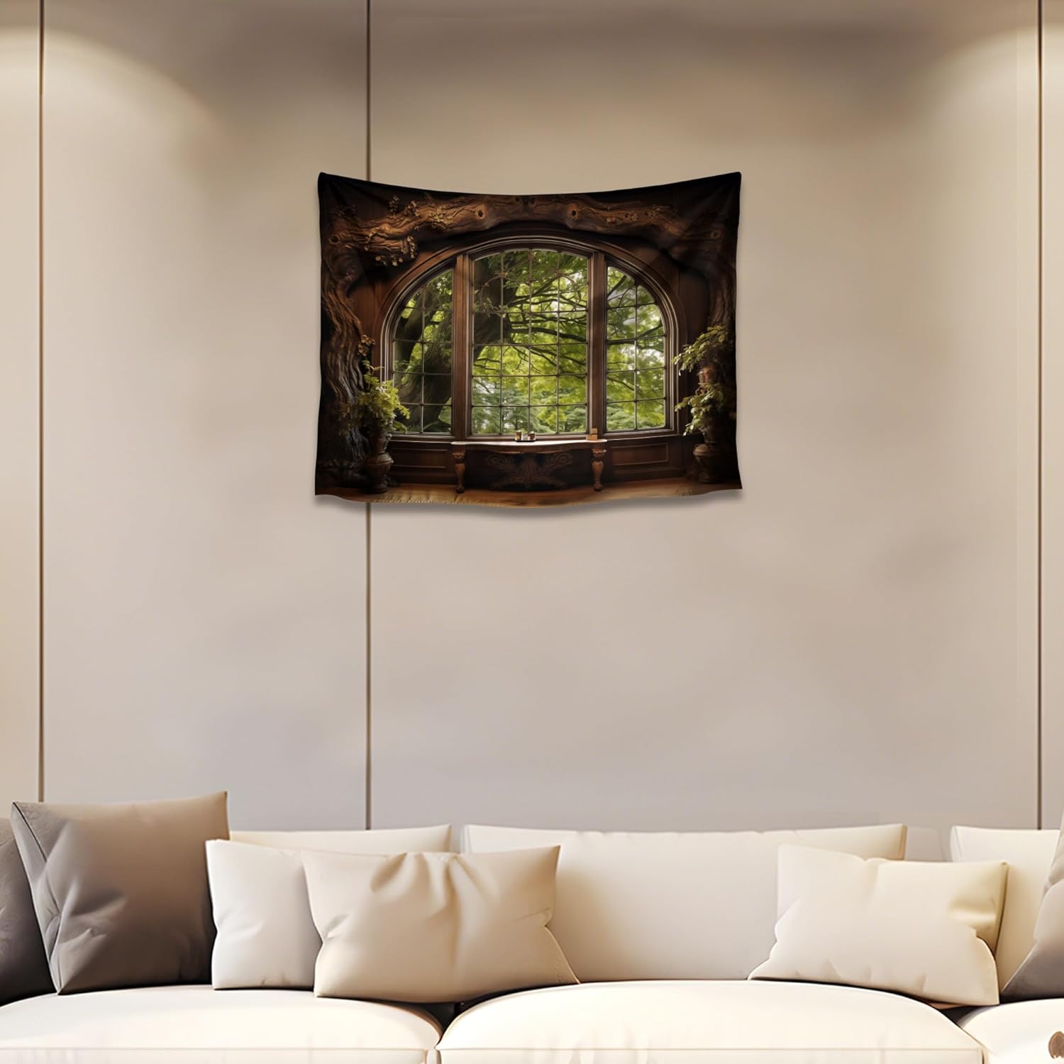 QGHOT Forest Window Tapestry, Nature Outdoor Tapestry Wall Hanging Woodland Scene Large Wall Mural for Bedroom Living Room Office Decor 78.7" L x 104" W