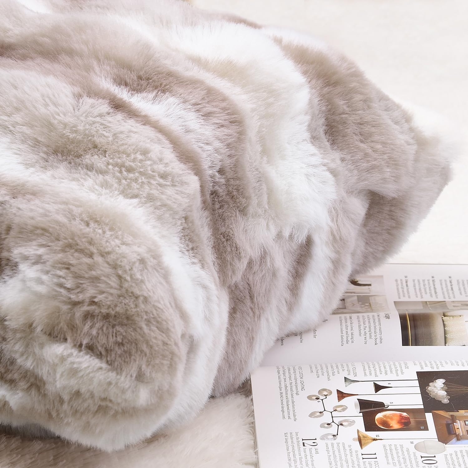 MADIZZ Pack of 2 Thick Plush Wool Throw Pillow Covers 18x18 Inch White Taupe Soft Neutral Decorative Throw Pillows Accent Boho Cushion Covers for Couch Sofa Bedroom Pillow Shell