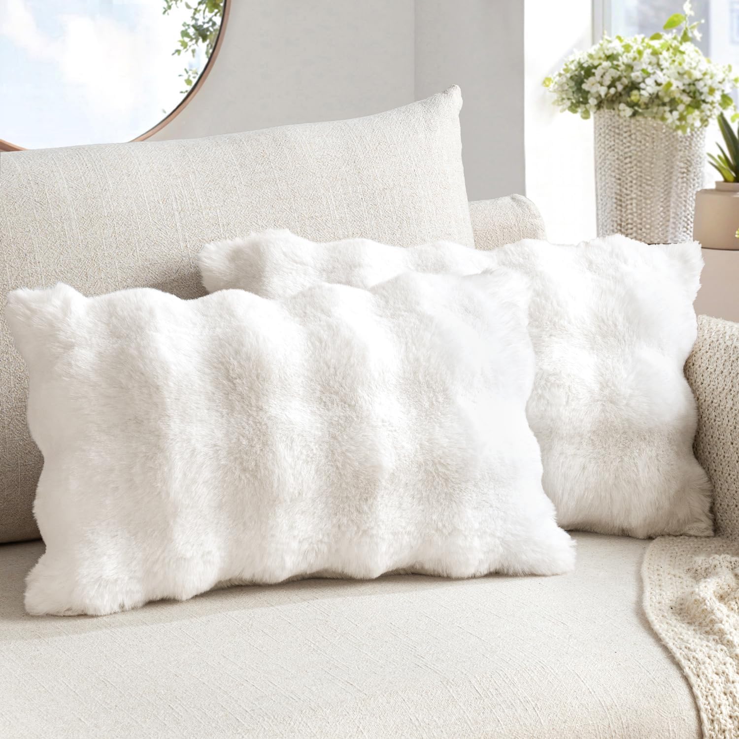 MIULEE Faux Fur Pillow Covers Thick Soft Plush Throw Pillows Luxury Spring Home Decor for Couch Bed Bedroom Living Room Sofa,20x20 Inch Pack of 2 Khaki