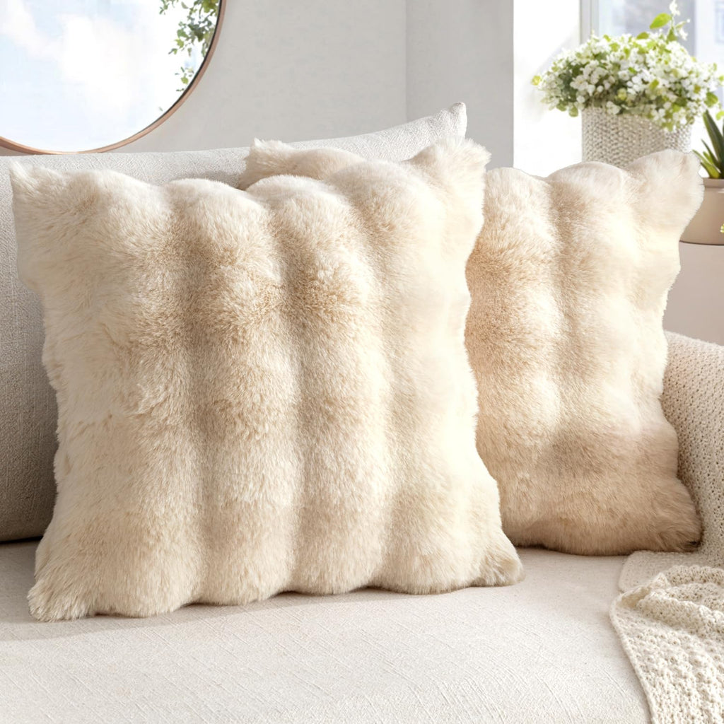 MIULEE Faux Fur Pillow Covers Thick Soft Plush Throw Pillows Luxury Spring Home Decor for Couch Bed Bedroom Living Room Sofa,20x20 Inch Pack of 2 Khaki