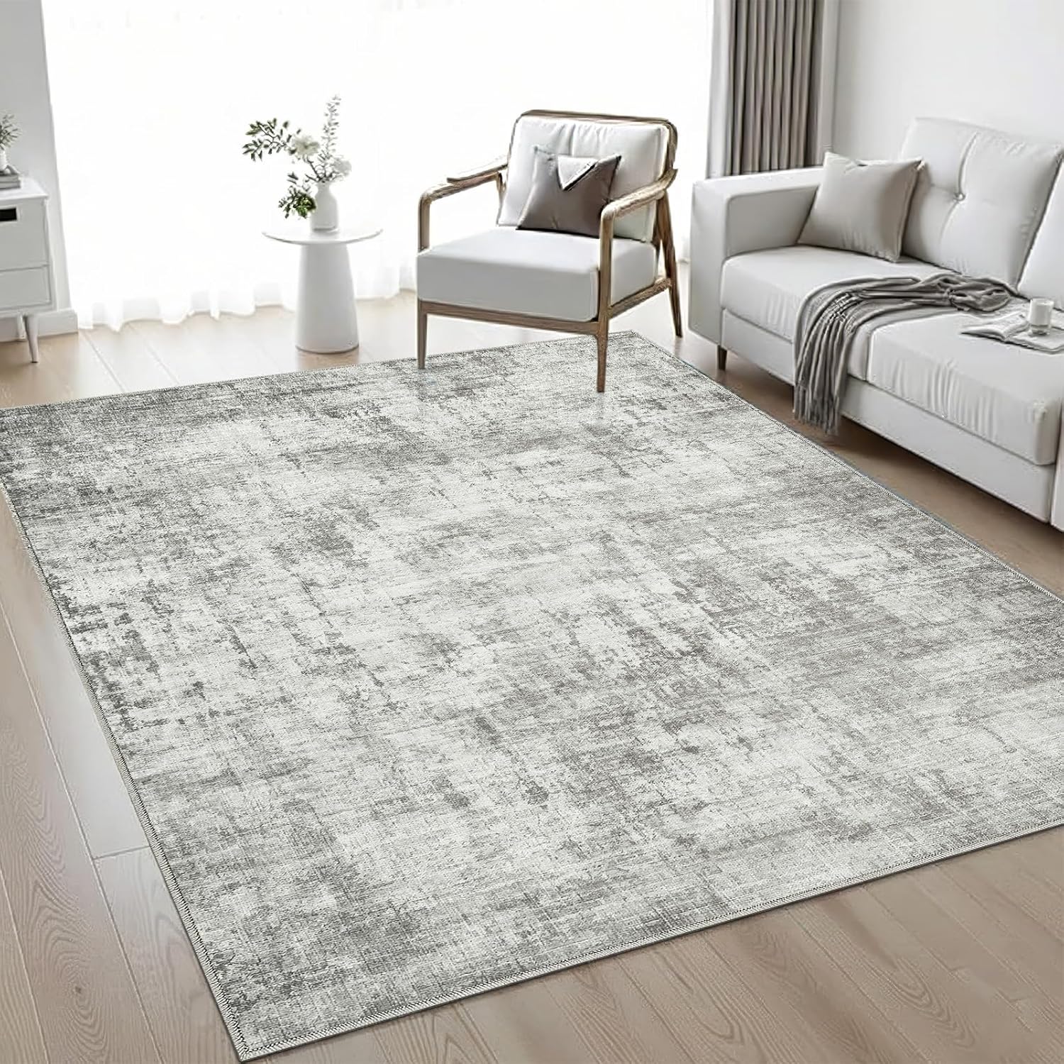 8x10 Area Rug Living Room Rugs - Washable Rug Large Modern Abstract Soft Thin Carpets Indoor Floor No Slip Vintage Carpet for Bedroom Under Dining Table Nursery Home Office Decor Blue