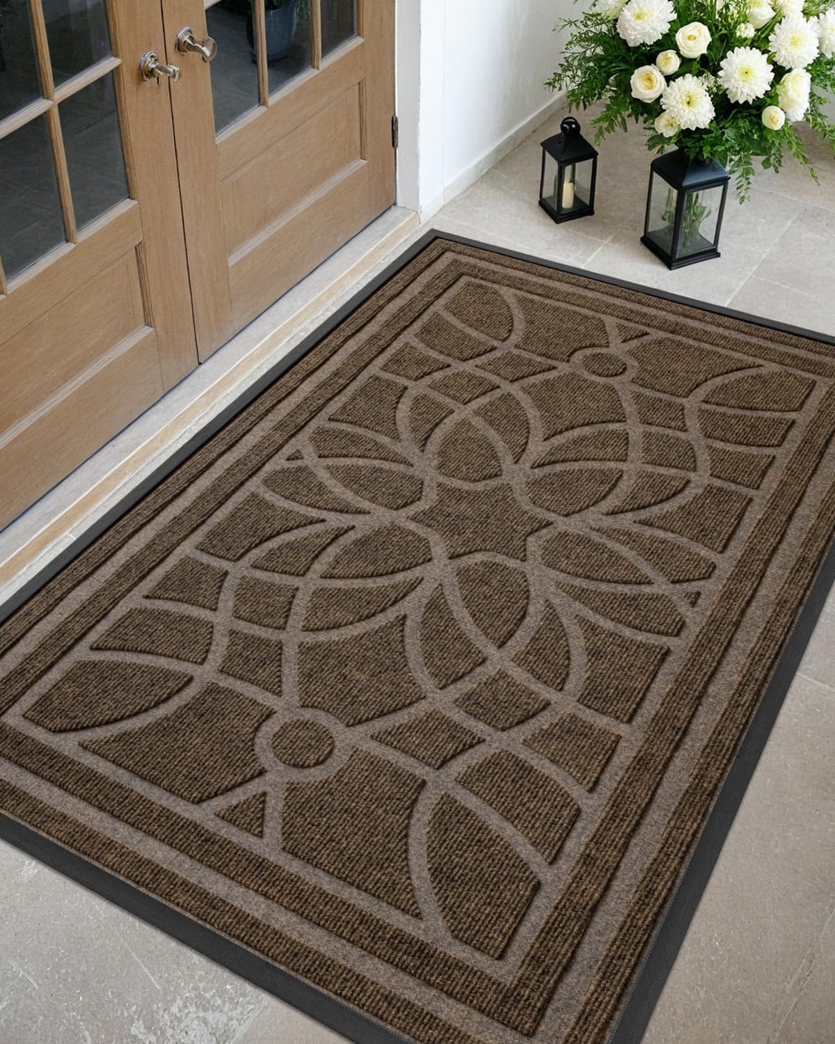 DEXI Front Door Mat Outside Entrance, Heavy Duty Non Slip Low Profile Doormat for Entryway, Trap Dirt and Moisture Welcome Mats, Easy Clean, Patio, Garage, 3x2, Blue
