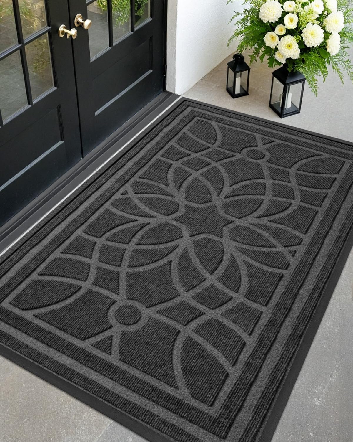 DEXI Front Door Mat Outside Entrance, Heavy Duty Non Slip Low Profile Doormat for Entryway, Trap Dirt and Moisture Welcome Mats, Easy Clean, Patio, Garage, 3x2, Blue