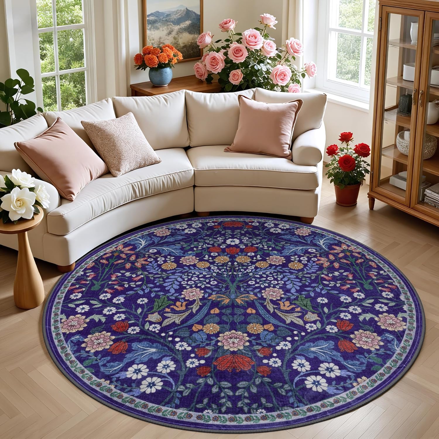 8x10 Area Rugs for Living Room: Floral Washable Rug Vintage Large Soft Boho Non-Slip Carpet Indoor Floor Stain Resistant Carpets for Bedroom Dining Room Farmhouse Nursery Home Office Dark Green