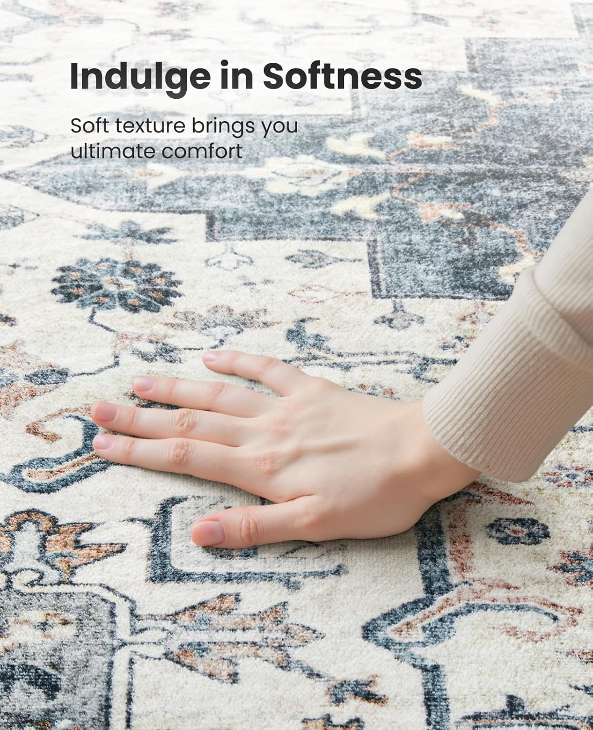 AMADA HOMEFURNISHING 8x10 Washable Area Rug, Low-Profile Large Area Rug with Non-Slip Backing & Durable Edge Binding, Vintage Large Rugs for Living Room, Bedroom, Dining Room