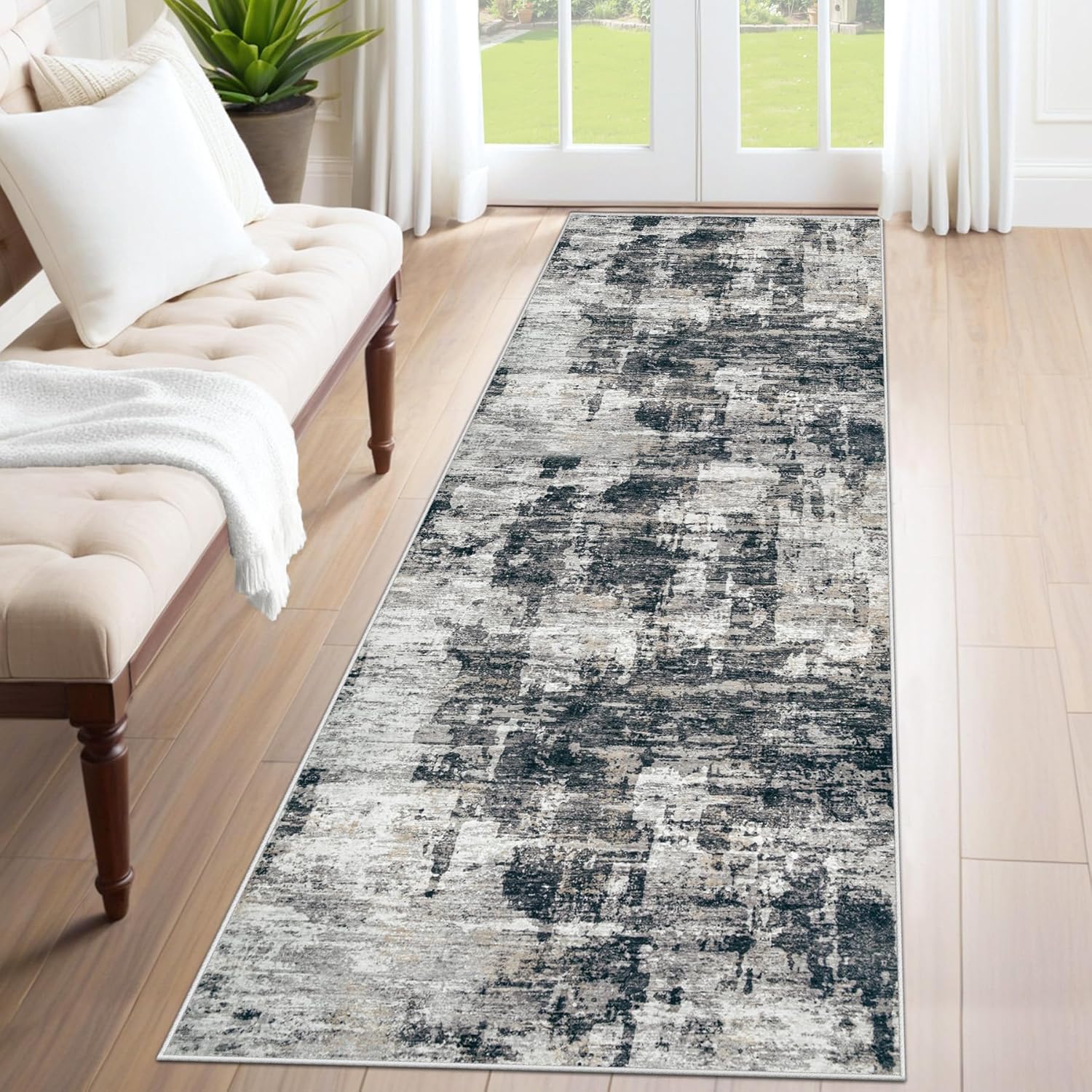 8x10 Area Rugs for Living Room, Washable Modern Abstract Large Area Rug Neutral Soft Non Slip Kids Rug Stain Resistant Indoor Carpet for Bedroom Nursery Dining Room Playroom Home Office(Blue, 8'x10')