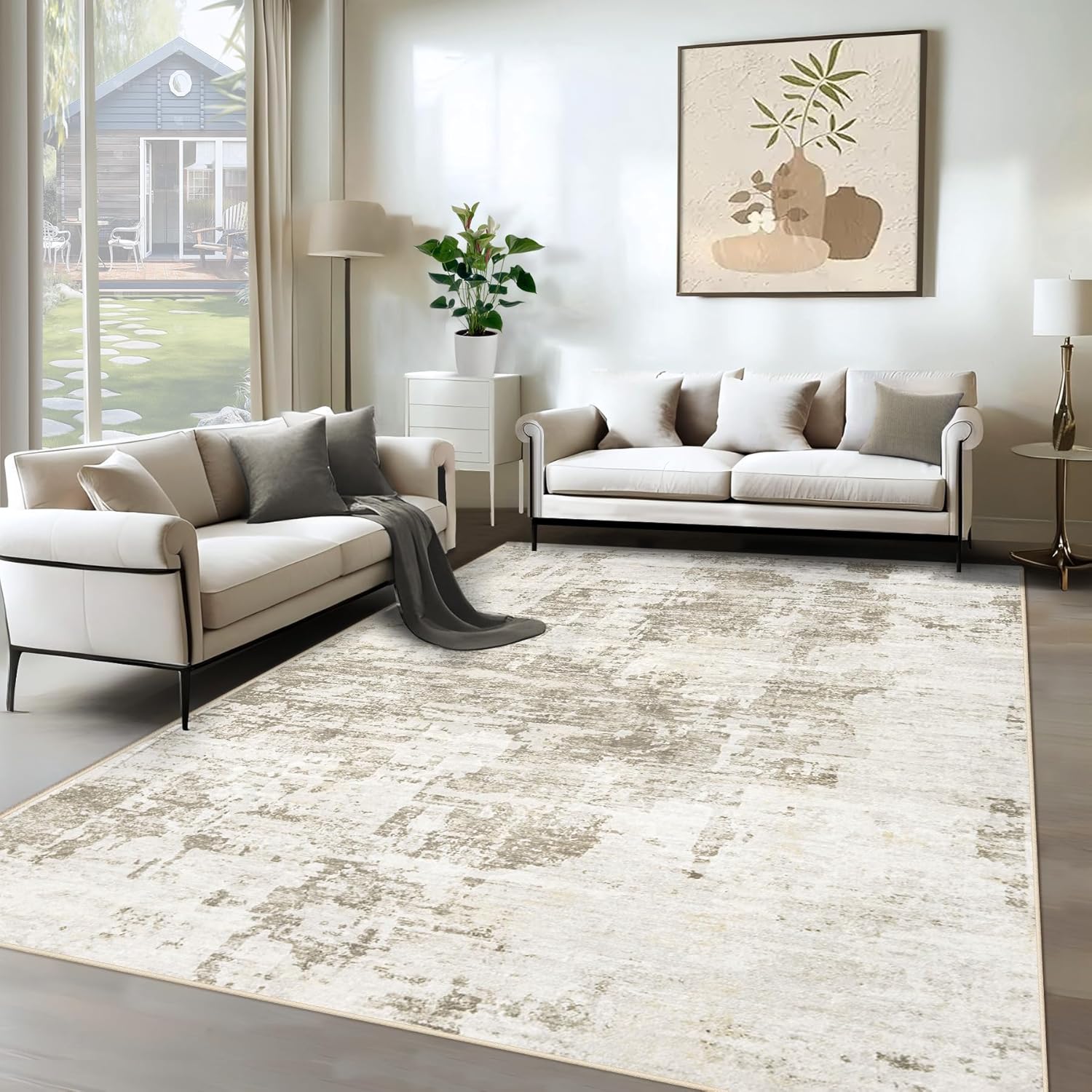 8x10 Area Rugs for Living Room, Washable Modern Abstract Large Area Rug Neutral Soft Non Slip Kids Rug Stain Resistant Indoor Carpet for Bedroom Nursery Dining Room Playroom Home Office(Blue, 8'x10')