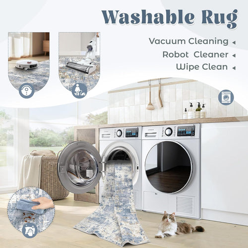 8x10 Area Rugs for Living Room, Washable Modern Abstract Large Area Rug Neutral Soft Non Slip Kids Rug Stain Resistant Indoor Carpet for Bedroom Nursery Dining Room Playroom Home Office(Blue, 8'x10')