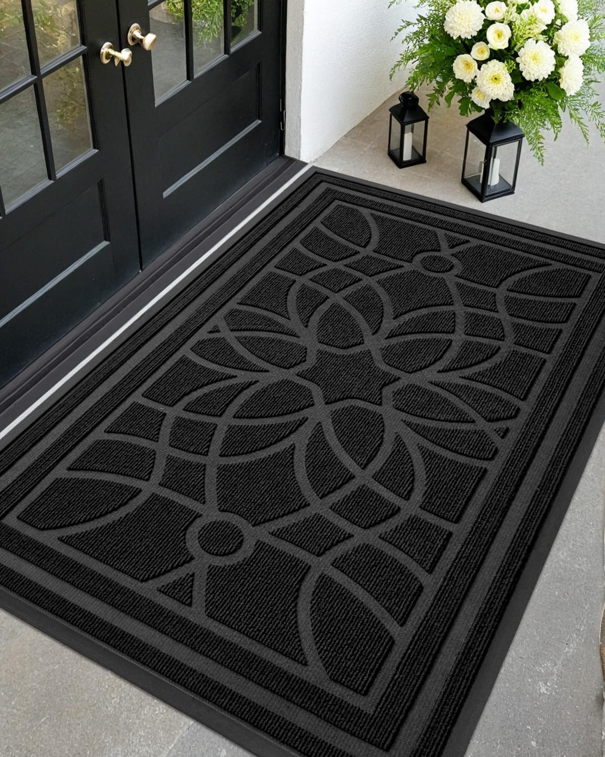 DEXI Front Door Mat Outside Entrance, Heavy Duty Non Slip Low Profile Doormat for Entryway, Trap Dirt and Moisture Welcome Mats, Easy Clean, Patio, Garage, 3x2, Blue