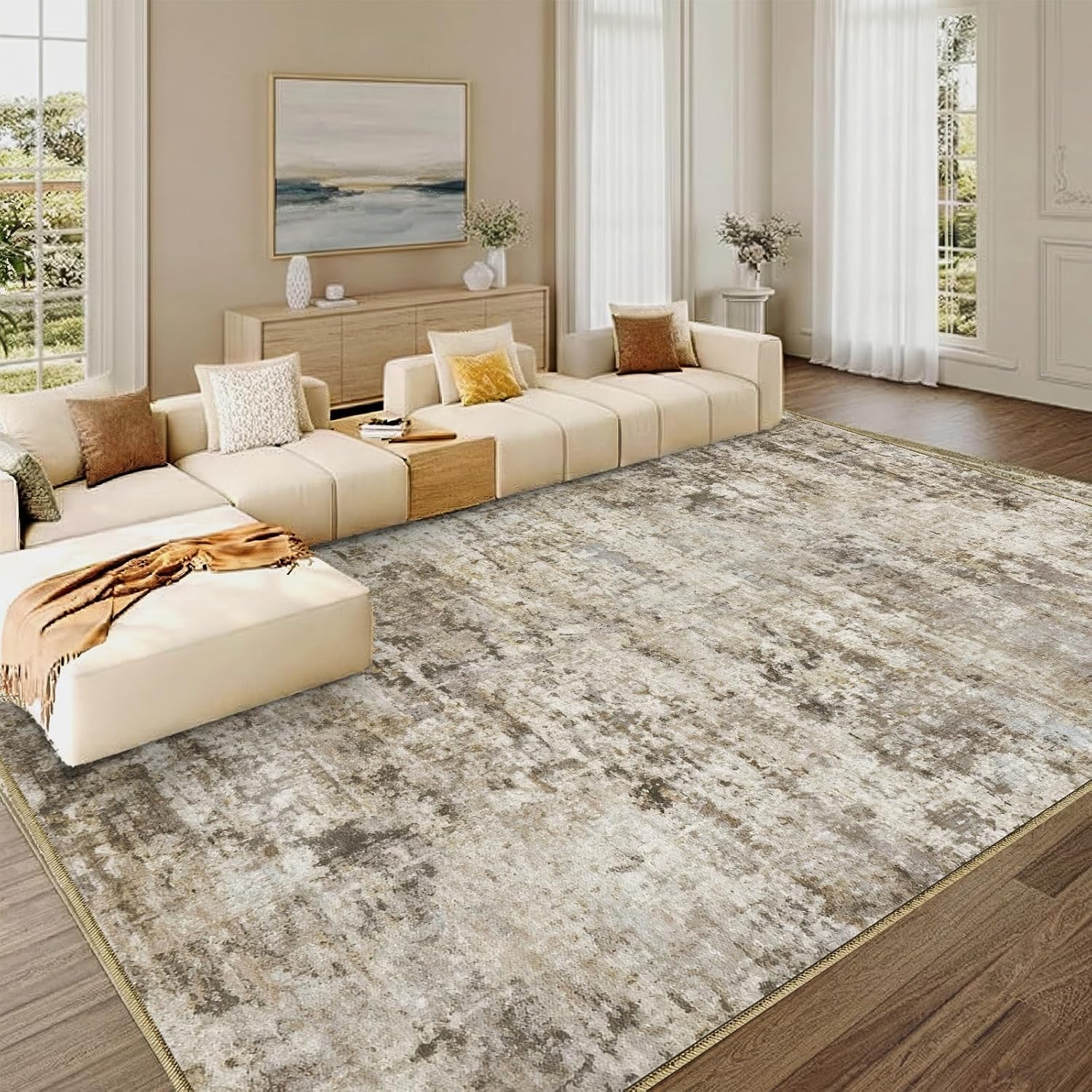 8x10 Area Rug Living Room Rugs - Washable Rug Large Modern Abstract Soft Thin Carpets Indoor Floor No Slip Vintage Carpet for Bedroom Under Dining Table Nursery Home Office Decor Blue