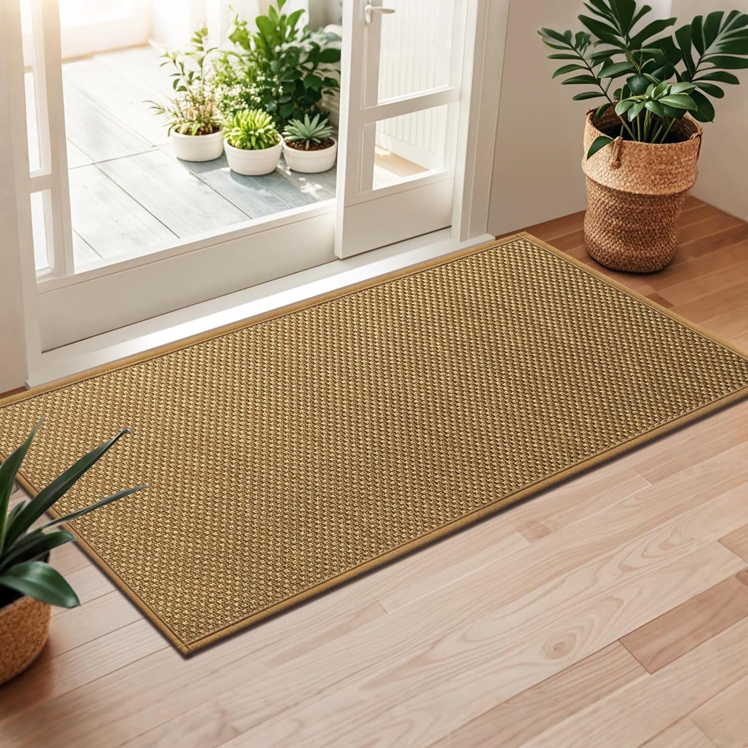 LEKEEPGO Door Mat 36"x59", Non Slip Door Mat Indoor Entrance, Rubber Backing Front Indoor Door Mats Washable Absorbent Low-Profile Doormat Entryway Entry Resist Dirt Inside Door Mats, Brown
