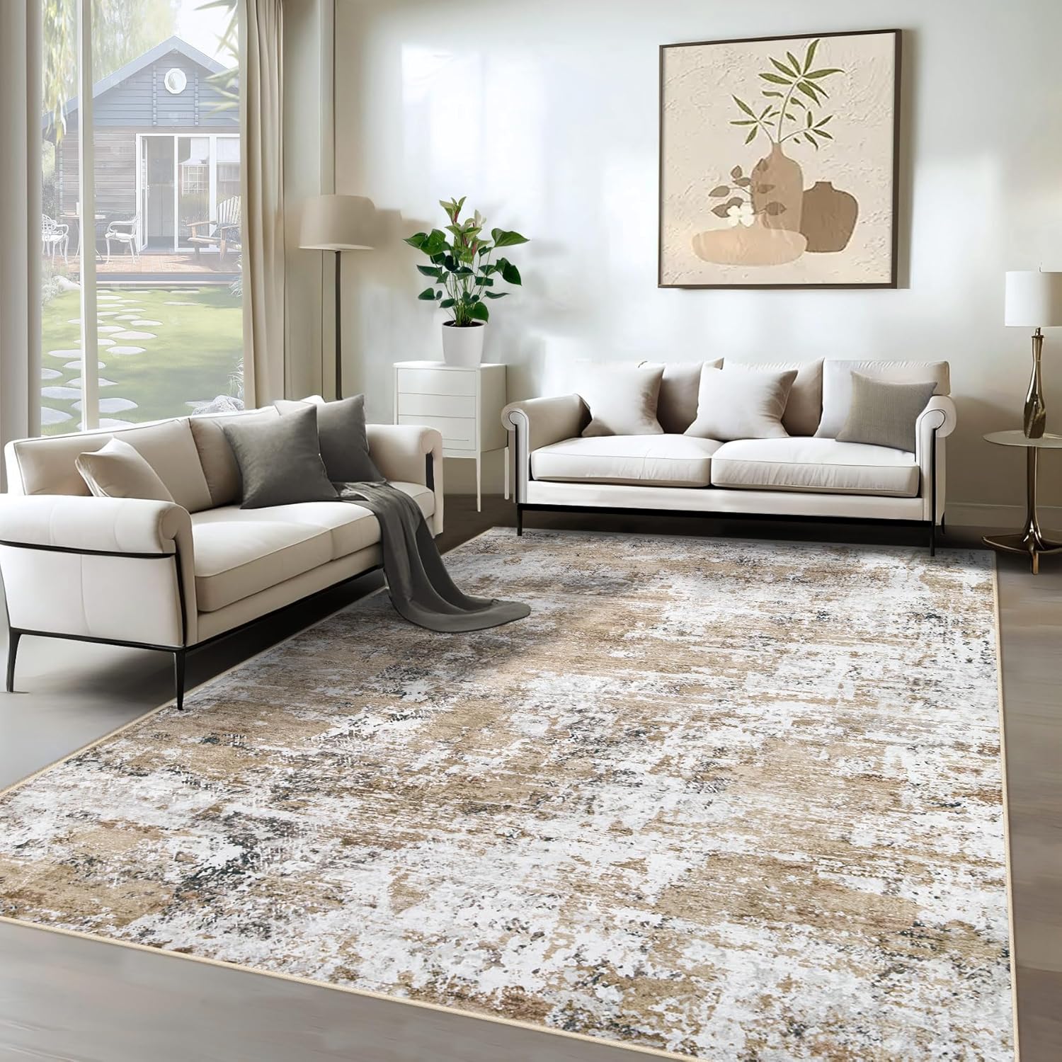 8x10 Area Rugs for Living Room, Washable Modern Abstract Large Area Rug Neutral Soft Non Slip Kids Rug Stain Resistant Indoor Carpet for Bedroom Nursery Dining Room Playroom Home Office(Blue, 8'x10')