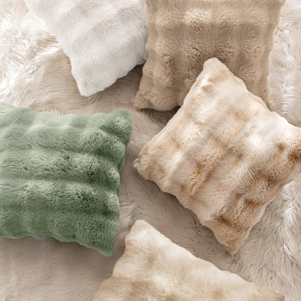 MIULEE Faux Fur Pillow Covers Thick Soft Plush Throw Pillows Luxury Spring Home Decor for Couch Bed Bedroom Living Room Sofa,20x20 Inch Pack of 2 Khaki