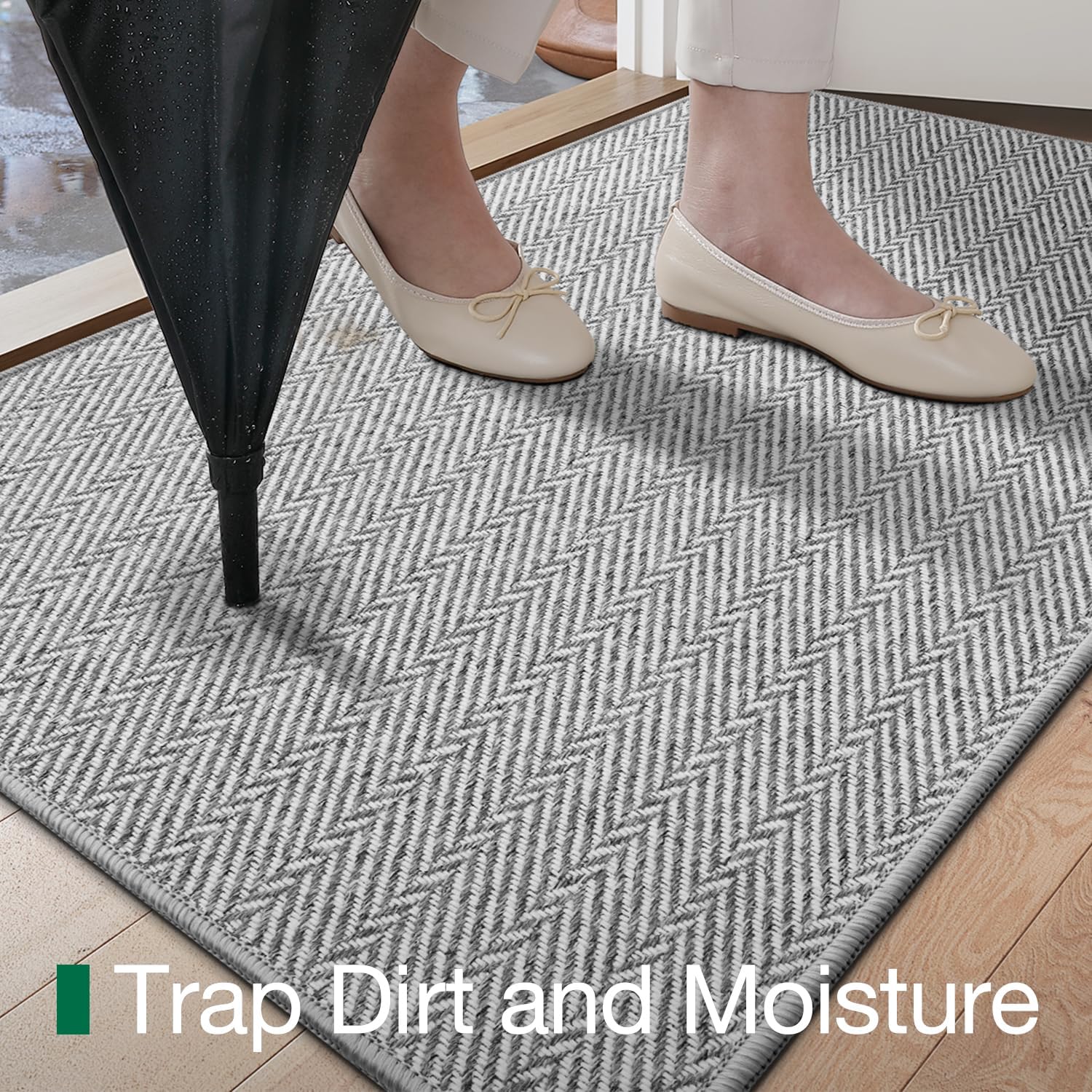 LUMI Ultra Thin Indoor Door Mat for Entrance 36"x56", Non Slip Entryway Mat, Low Profile Doormat, Unique Herringbone Design Carpet for Inside, Patio, Porch, Gray