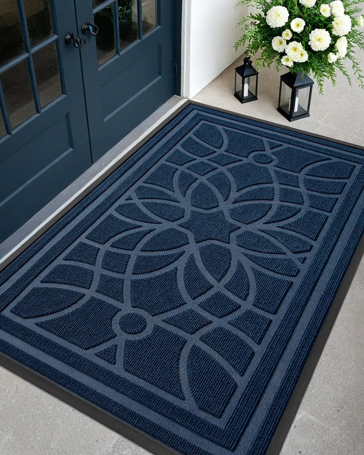 DEXI Front Door Mat Outside Entrance, Heavy Duty Non Slip Low Profile Doormat for Entryway, Trap Dirt and Moisture Welcome Mats, Easy Clean, Patio, Garage, 3x2, Blue