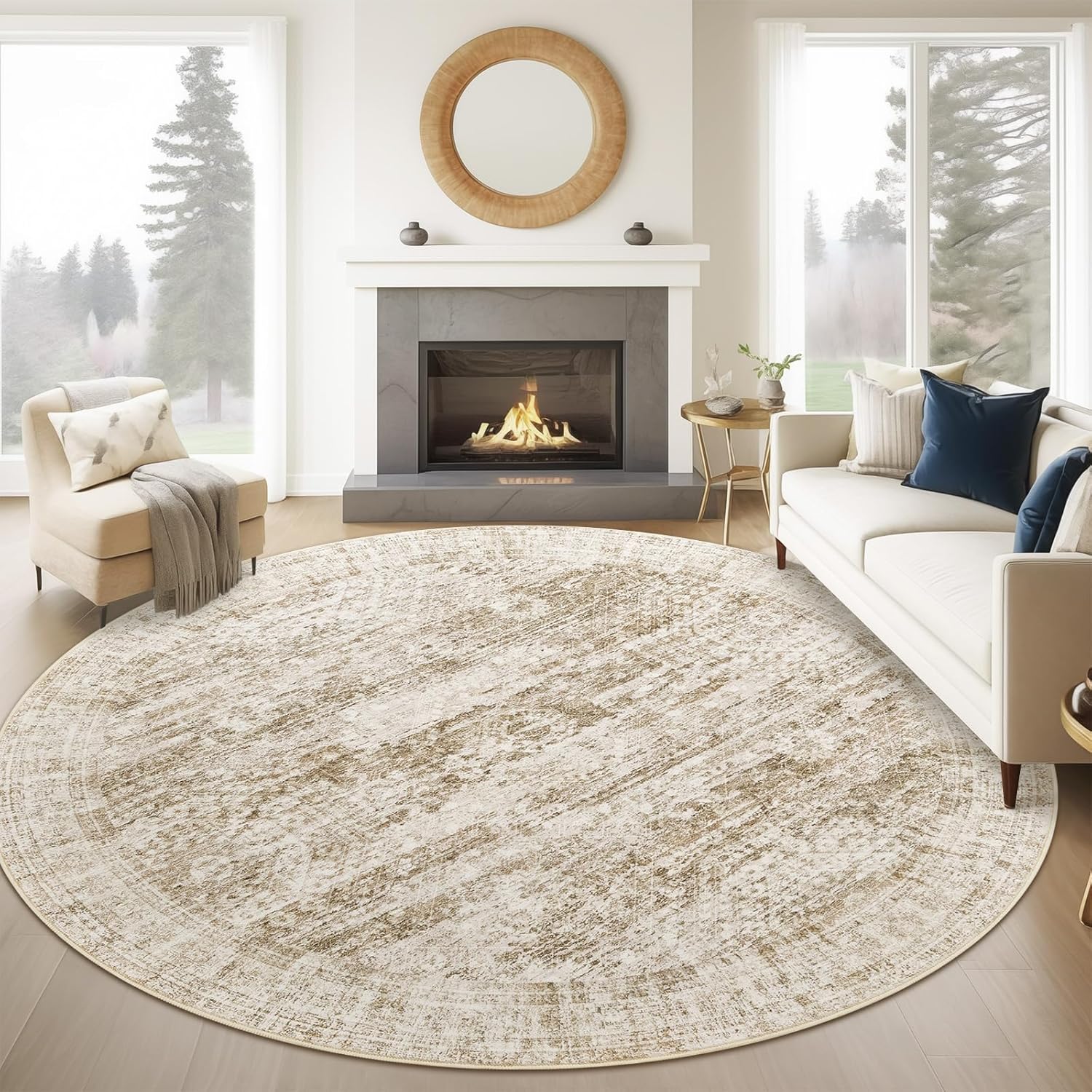 Washable Area Rug 8x10, Large Soft Rugs for Living Room Vintage Beige Carpet 8x10 Area Rugs for Bedroom Dining Room Non-Slip Stain Resistant Under Table Rug