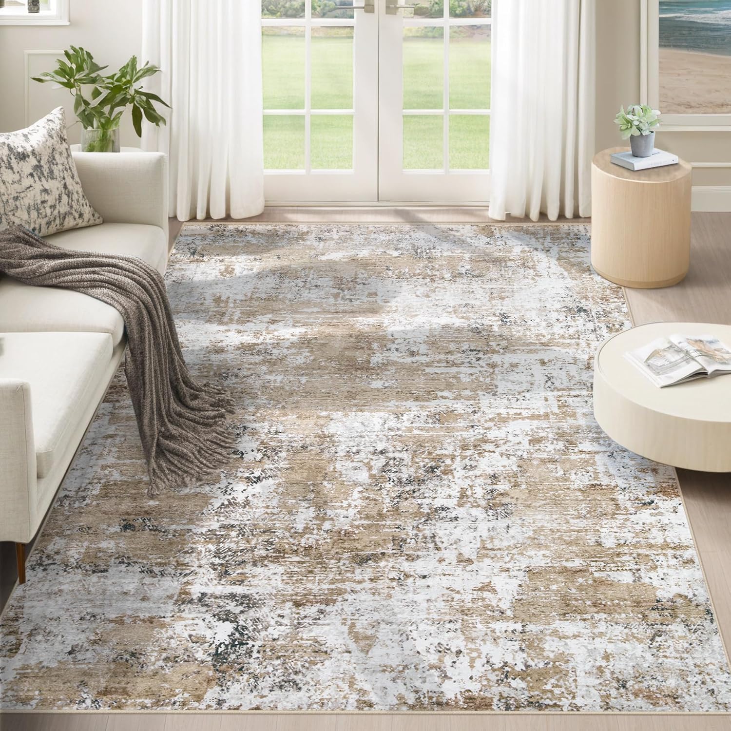 8x10 Area Rugs for Living Room, Washable Modern Abstract Large Area Rug Neutral Soft Non Slip Kids Rug Stain Resistant Indoor Carpet for Bedroom Nursery Dining Room Playroom Home Office(Blue, 8'x10')