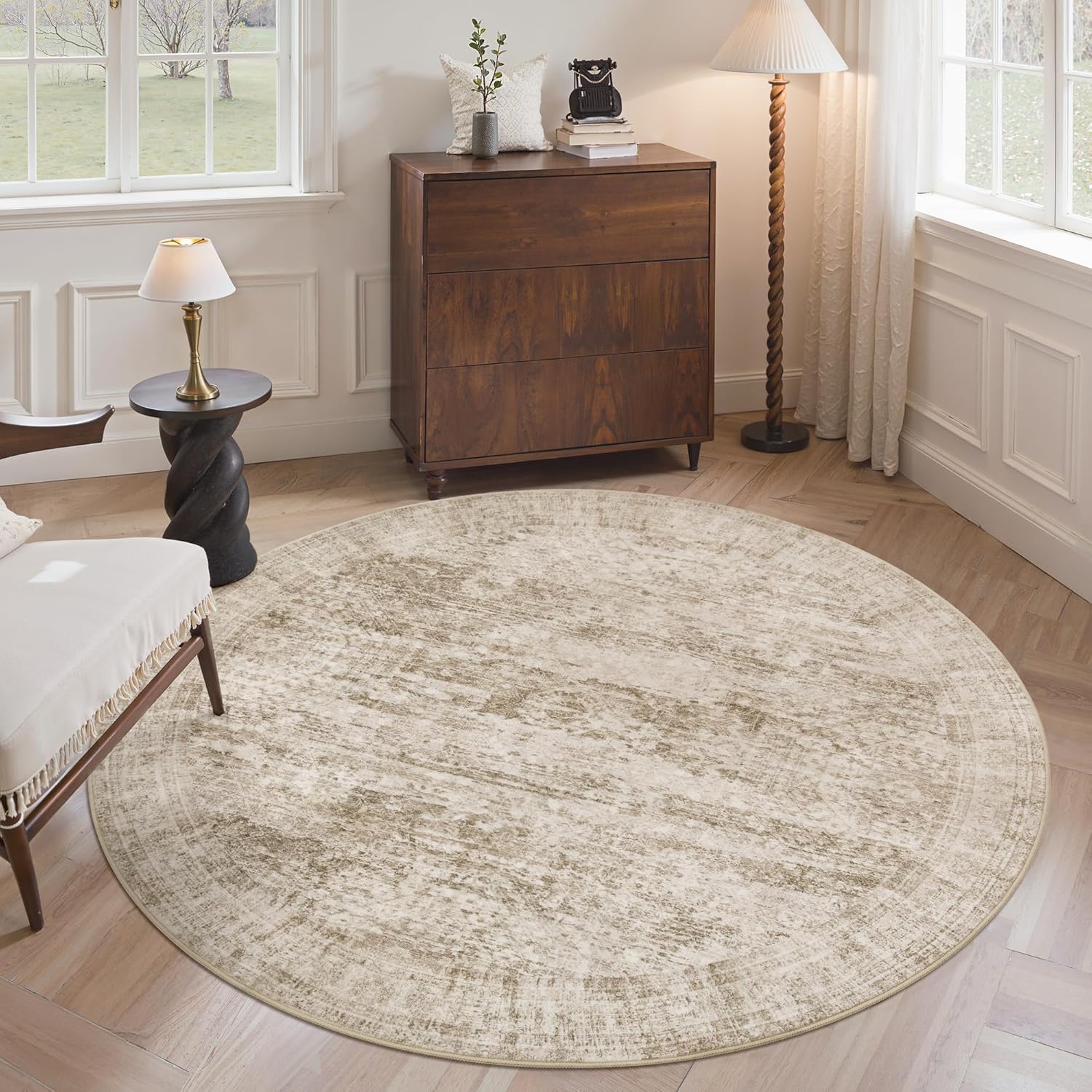 Washable Area Rug 8x10, Large Soft Rugs for Living Room Vintage Beige Carpet 8x10 Area Rugs for Bedroom Dining Room Non-Slip Stain Resistant Under Table Rug