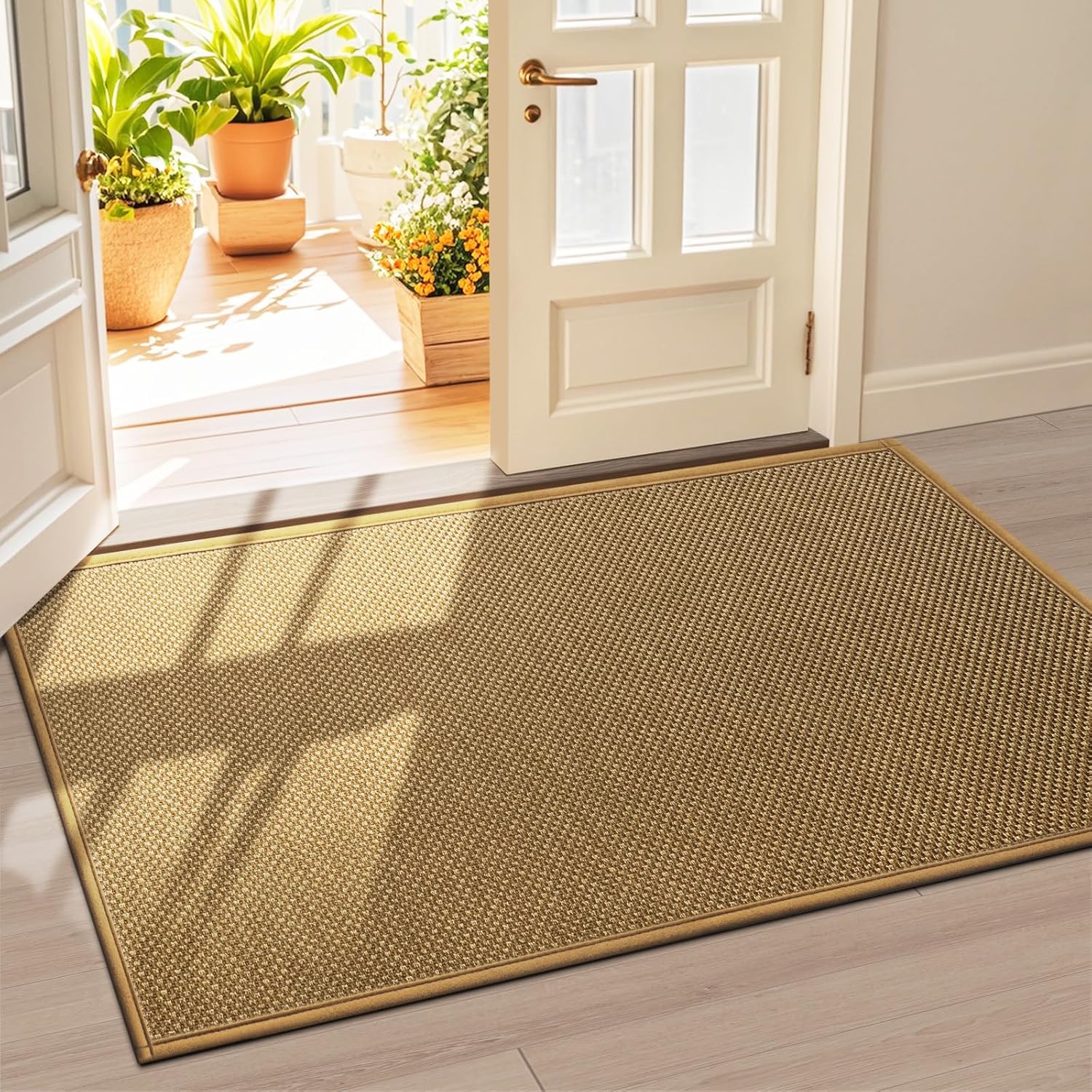 LEKEEPGO Door Mat 36"x59", Non Slip Door Mat Indoor Entrance, Rubber Backing Front Indoor Door Mats Washable Absorbent Low-Profile Doormat Entryway Entry Resist Dirt Inside Door Mats, Brown