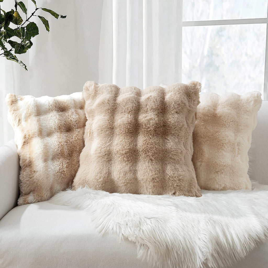 MIULEE Faux Fur Pillow Covers Thick Soft Plush Throw Pillows Luxury Spring Home Decor for Couch Bed Bedroom Living Room Sofa,20x20 Inch Pack of 2 Khaki