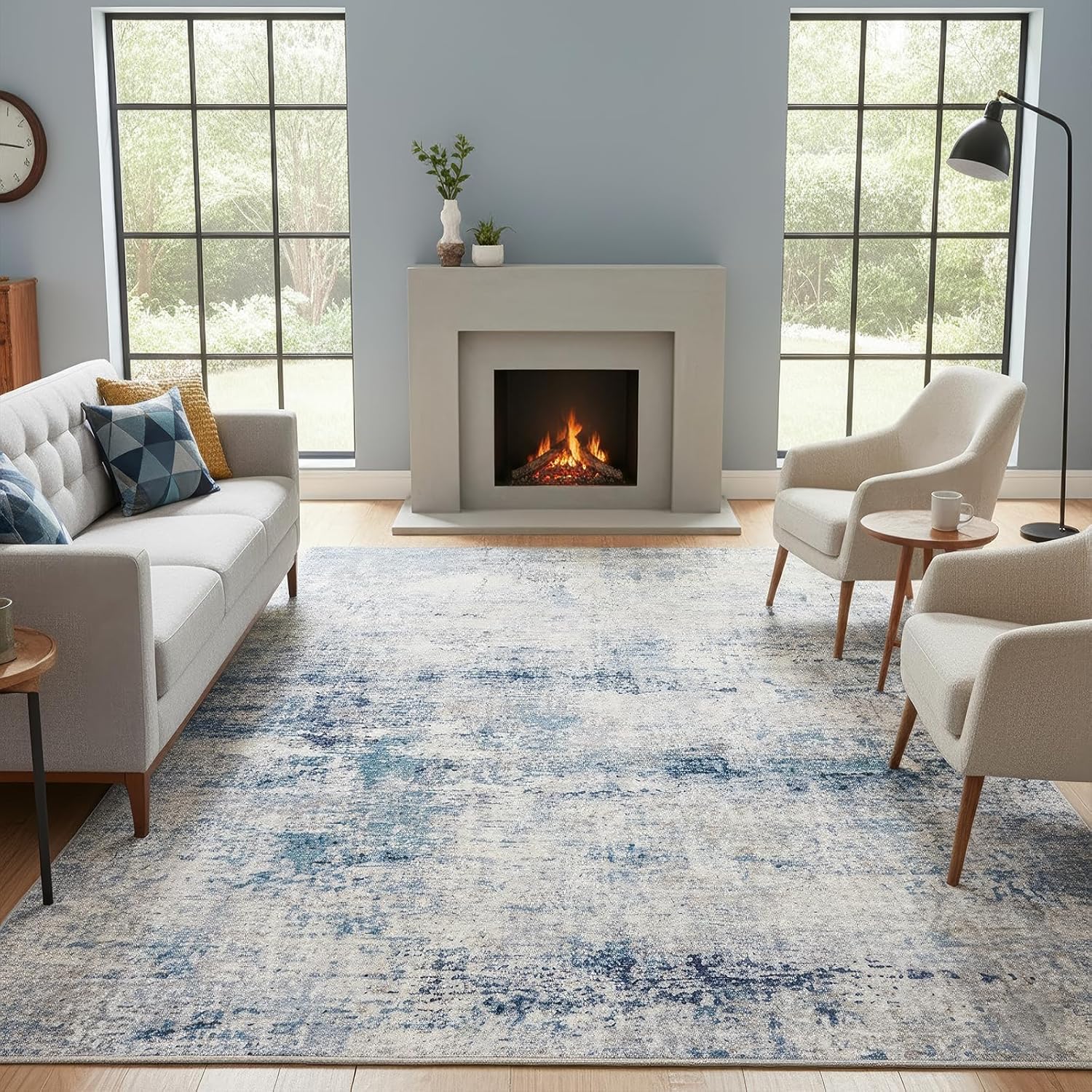 8x10 Area Rug Living Room Rugs - Washable Rug Large Modern Abstract Soft Thin Carpets Indoor Floor No Slip Vintage Carpet for Bedroom Under Dining Table Nursery Home Office Decor Blue