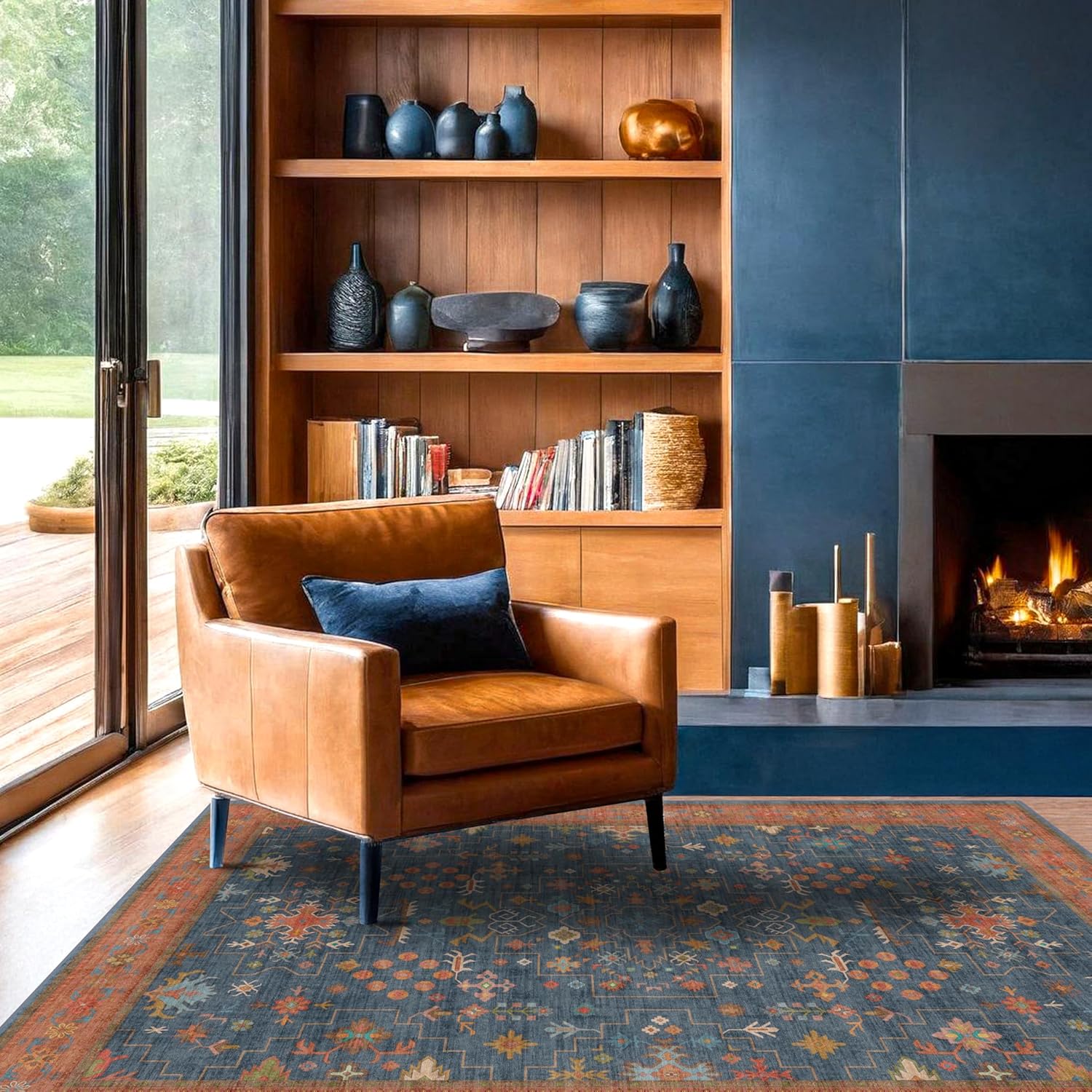 Black Farmhouse Washable 8x10 Area Rugs for Living Room, Bedroom, Dining Room Kitchen Table Rug for Under Table, Office, Dark Charcoal Tumble Stain Resistant Non-Slip Large Washable (8x10 Black/Multi)