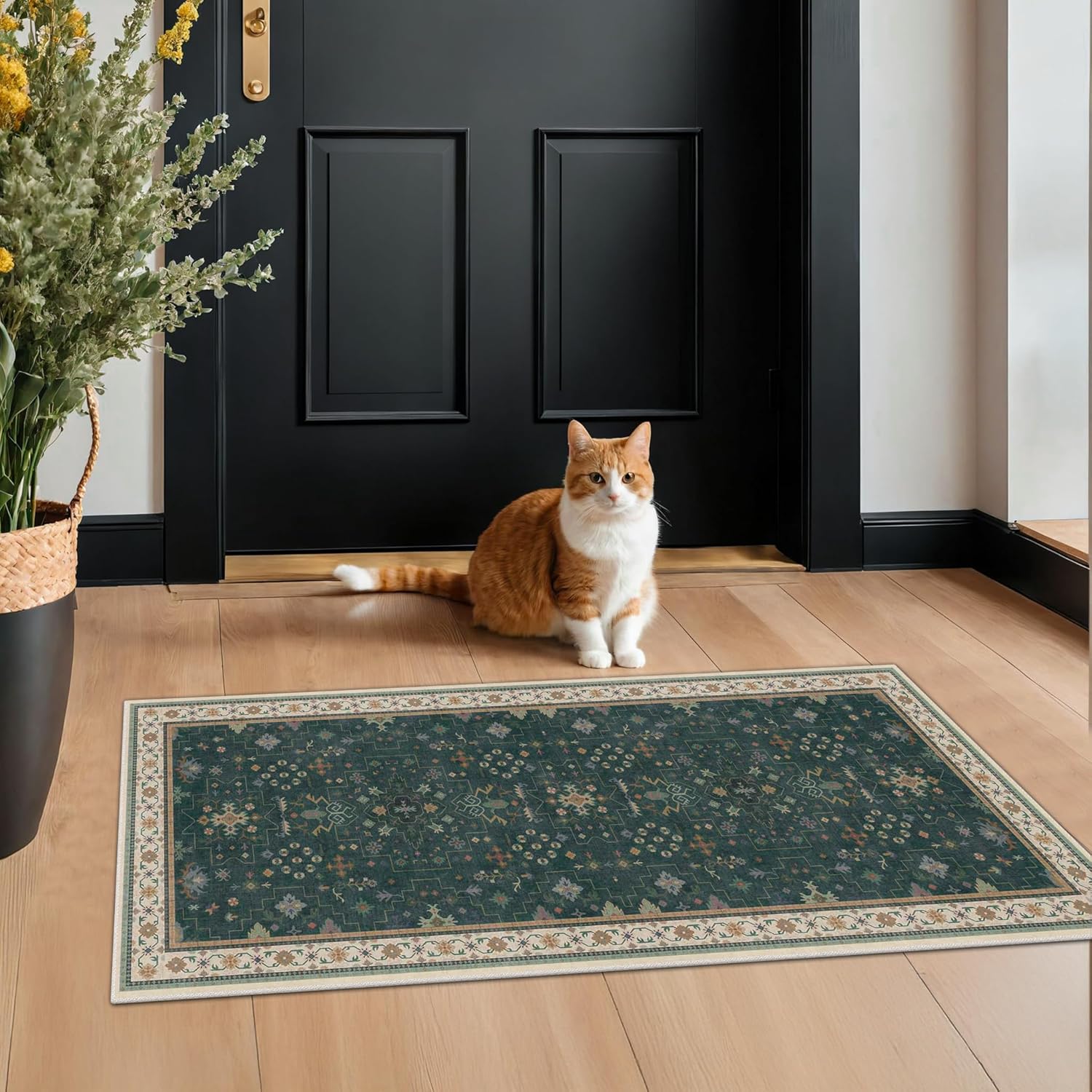 Black Farmhouse Washable 8x10 Area Rugs for Living Room, Bedroom, Dining Room Kitchen Table Rug for Under Table, Office, Dark Charcoal Tumble Stain Resistant Non-Slip Large Washable (8x10 Black/Multi)