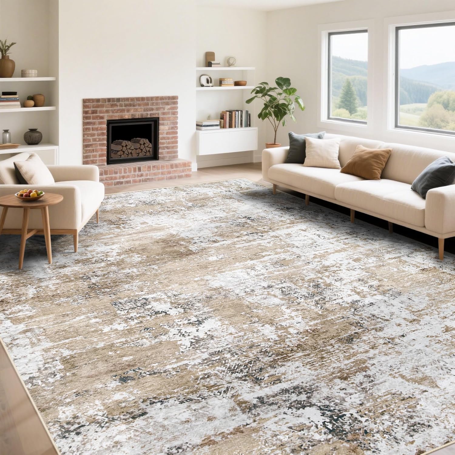 8x10 Area Rugs for Living Room, Washable Modern Abstract Large Area Rug Neutral Soft Non Slip Kids Rug Stain Resistant Indoor Carpet for Bedroom Nursery Dining Room Playroom Home Office(Blue, 8'x10')