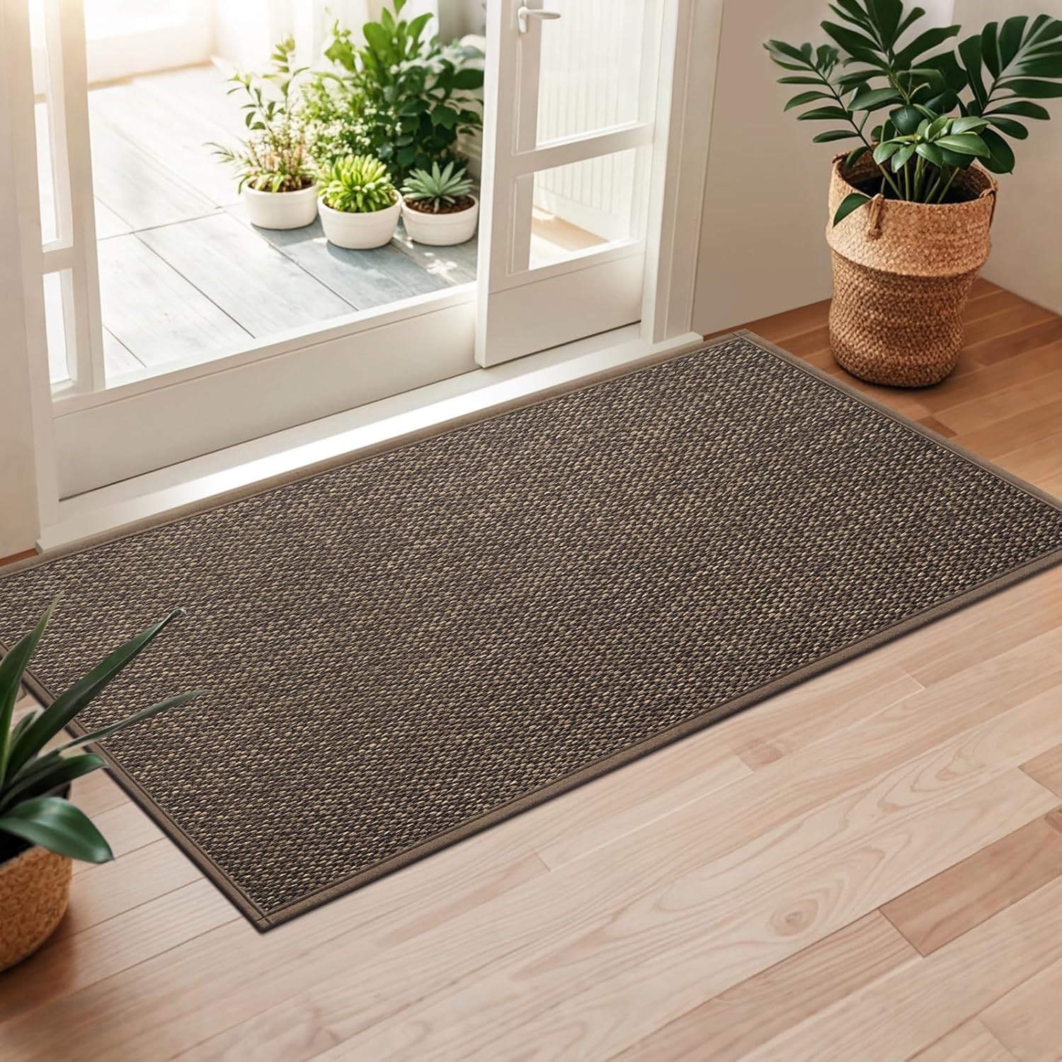 LEKEEPGO Door Mat 36"x59", Non Slip Door Mat Indoor Entrance, Rubber Backing Front Indoor Door Mats Washable Absorbent Low-Profile Doormat Entryway Entry Resist Dirt Inside Door Mats, Brown