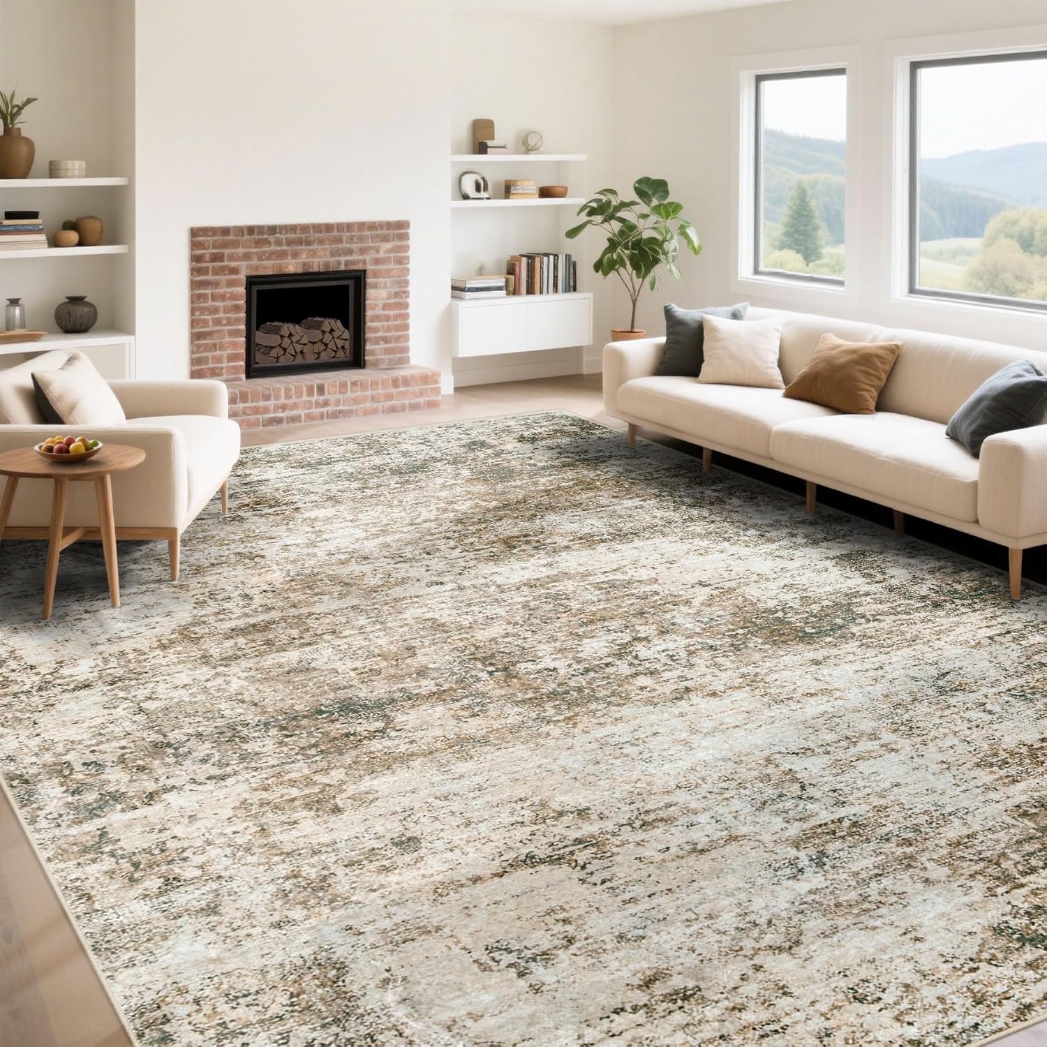 8x10 Area Rugs for Living Room, Washable Modern Abstract Large Area Rug Neutral Soft Non Slip Kids Rug Stain Resistant Indoor Carpet for Bedroom Nursery Dining Room Playroom Home Office(Blue, 8'x10')