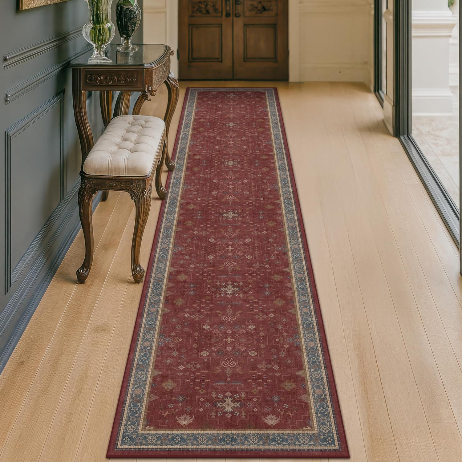 Black Farmhouse Washable 8x10 Area Rugs for Living Room, Bedroom, Dining Room Kitchen Table Rug for Under Table, Office, Dark Charcoal Tumble Stain Resistant Non-Slip Large Washable (8x10 Black/Multi)