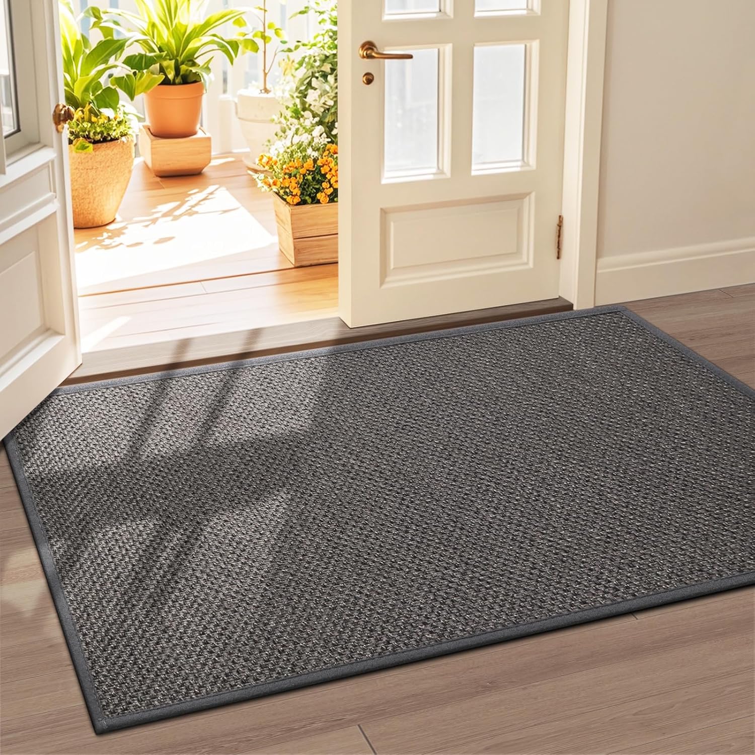 LEKEEPGO Door Mat 36"x59", Non Slip Door Mat Indoor Entrance, Rubber Backing Front Indoor Door Mats Washable Absorbent Low-Profile Doormat Entryway Entry Resist Dirt Inside Door Mats, Brown