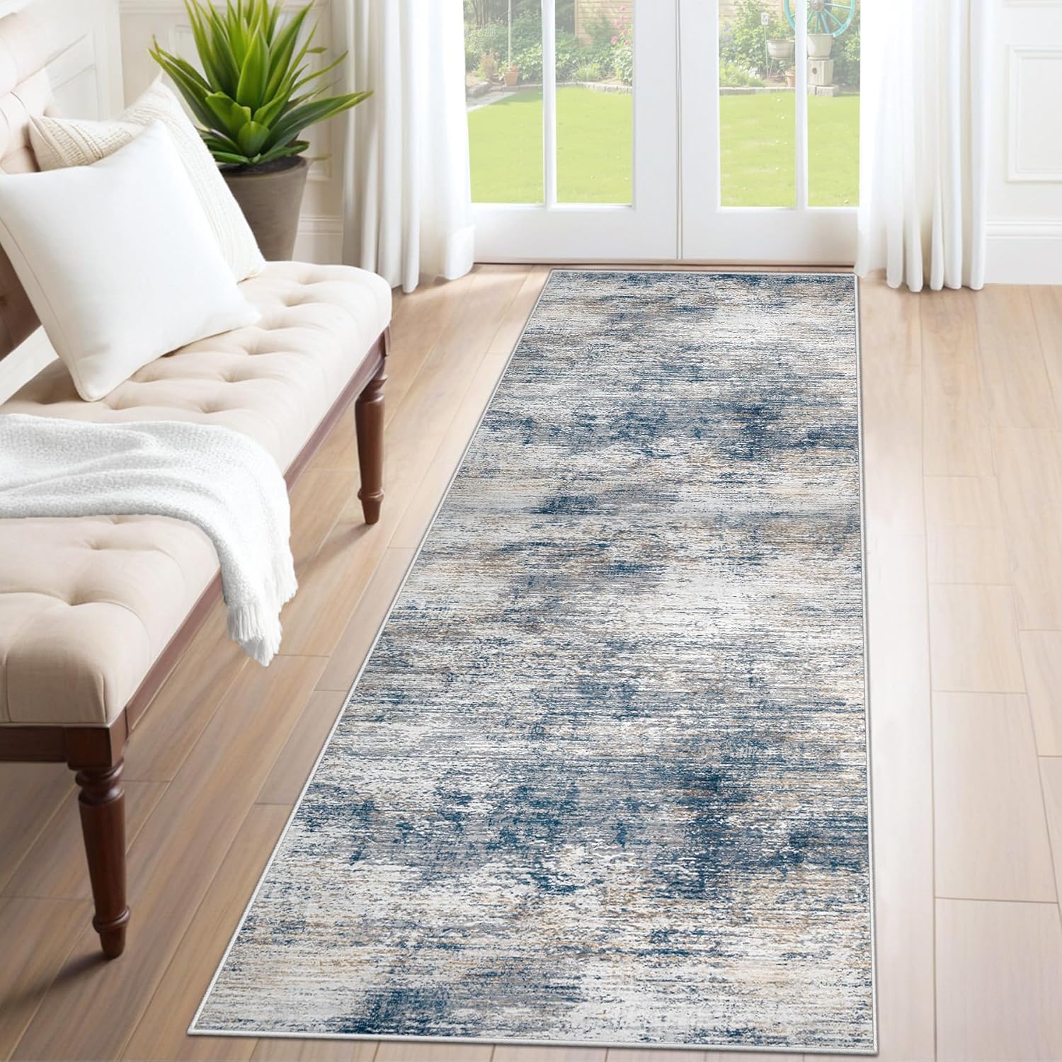 8x10 Area Rugs for Living Room, Washable Modern Abstract Large Area Rug Neutral Soft Non Slip Kids Rug Stain Resistant Indoor Carpet for Bedroom Nursery Dining Room Playroom Home Office(Blue, 8'x10')