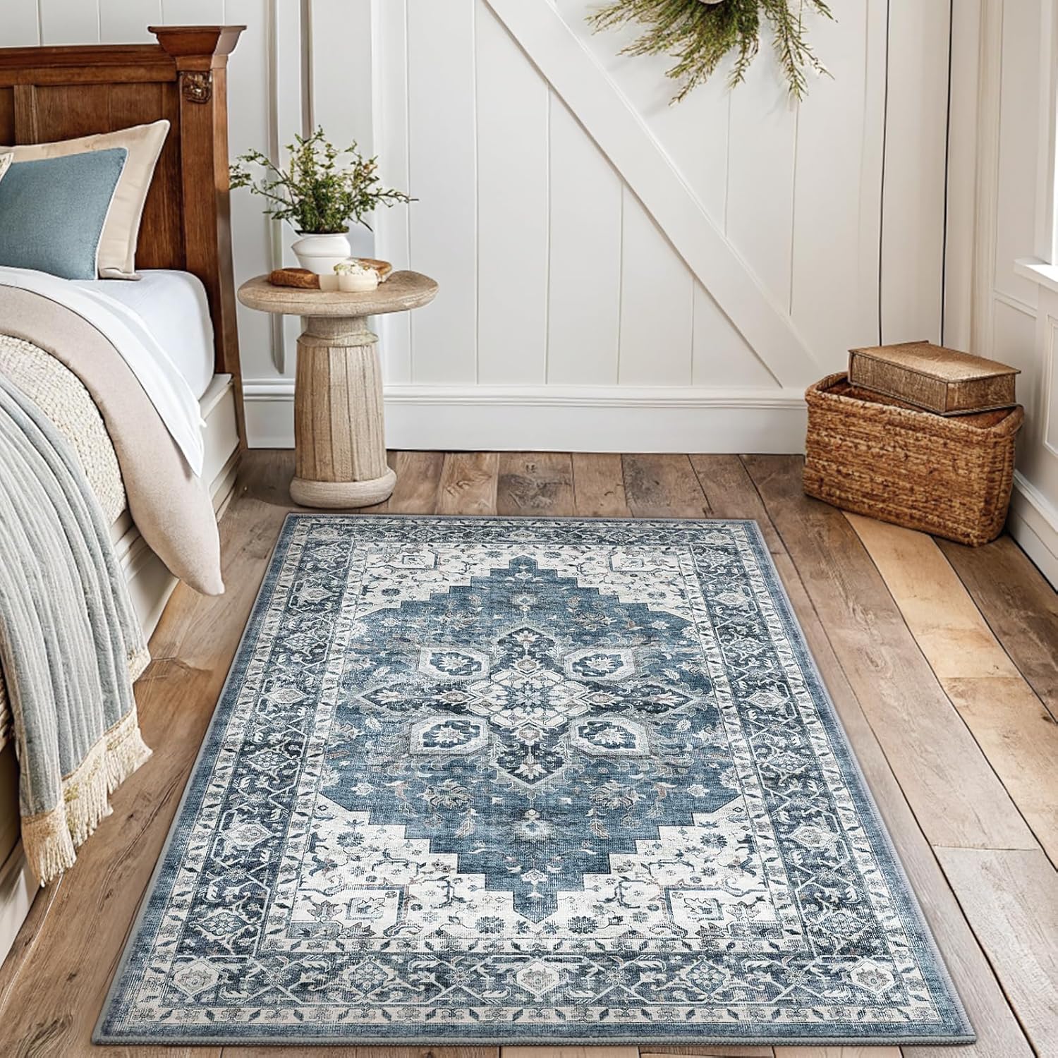 AMADA HOMEFURNISHING 8x10 Washable Area Rug, Low-Profile Large Area Rug with Non-Slip Backing & Durable Edge Binding, Vintage Large Rugs for Living Room, Bedroom, Dining Room