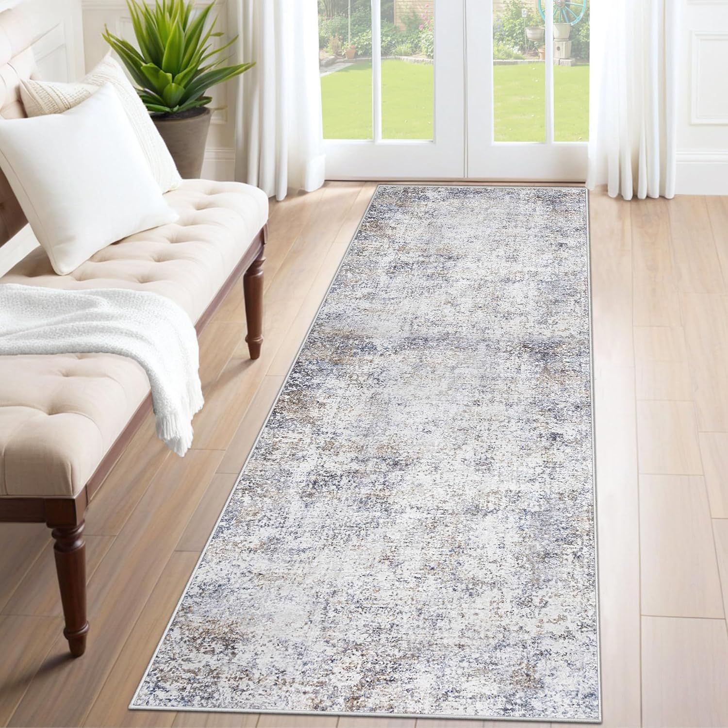 8x10 Area Rugs for Living Room, Washable Modern Abstract Large Area Rug Neutral Soft Non Slip Kids Rug Stain Resistant Indoor Carpet for Bedroom Nursery Dining Room Playroom Home Office(Blue, 8'x10')