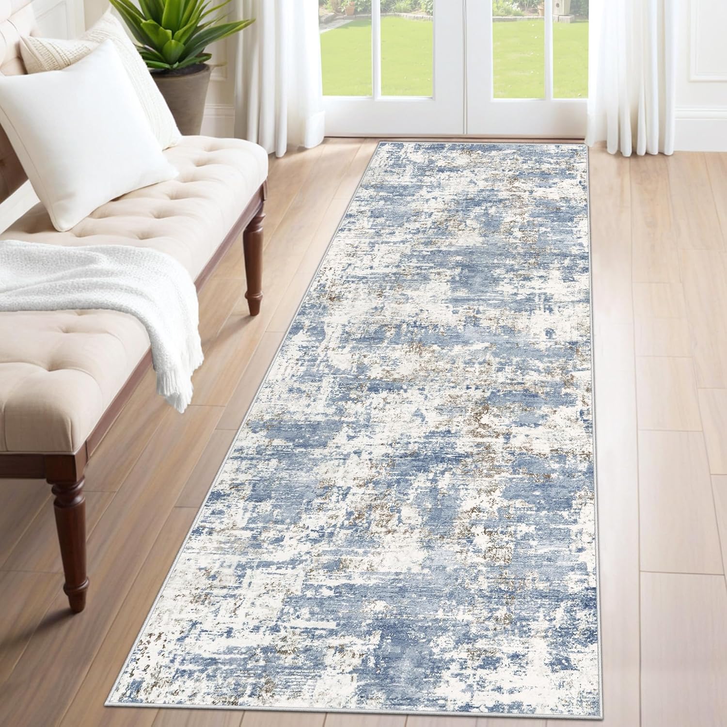8x10 Area Rugs for Living Room, Washable Modern Abstract Large Area Rug Neutral Soft Non Slip Kids Rug Stain Resistant Indoor Carpet for Bedroom Nursery Dining Room Playroom Home Office(Blue, 8'x10')