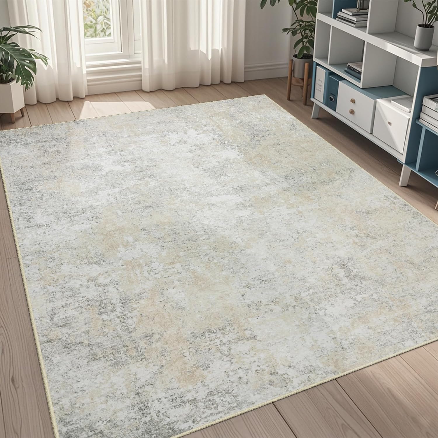 8x10 Area Rugs for Living Room Rug Washable: Abstract Large Rug for Dining Room Bedroom Carpet Non Slip 8 by 10 Indoor Modern Nursery Home Office Blue Grey