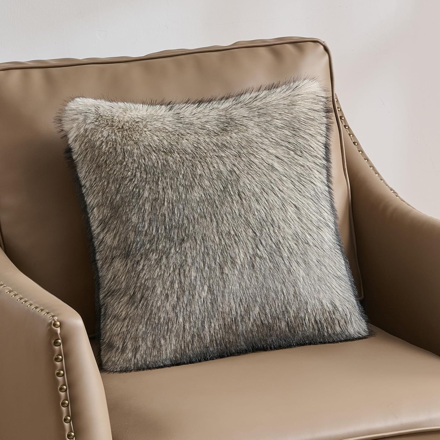 FUTEI Apricot Decorative Throw Pillow Covers 18x18 Inch Set of 2,Soft Faux Raccoon Fur Textured Cushion Case,Modern Home Luxurious Decor for Couch Bed Living Room