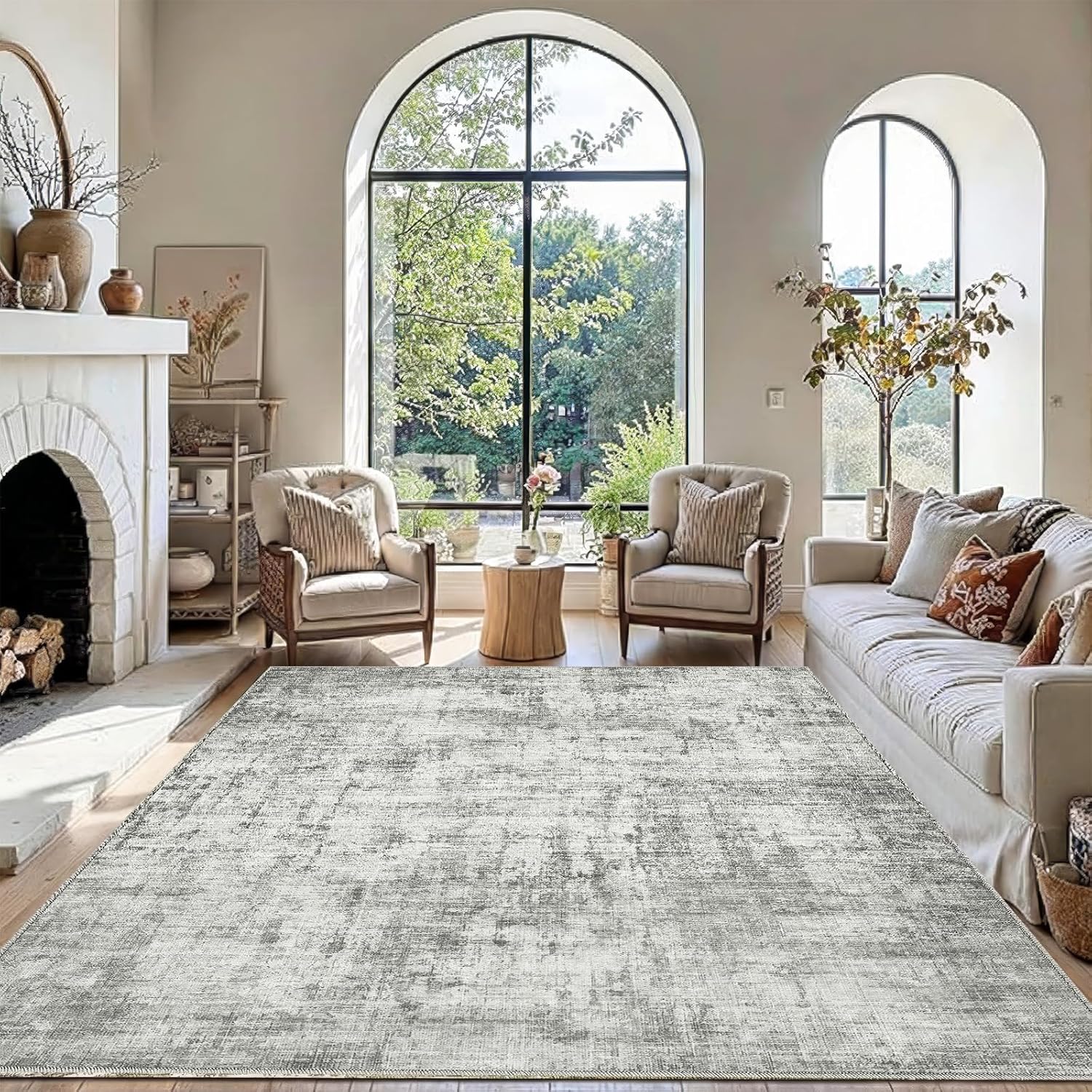 8x10 Area Rug Living Room Rugs - Washable Rug Large Modern Abstract Soft Thin Carpets Indoor Floor No Slip Vintage Carpet for Bedroom Under Dining Table Nursery Home Office Decor Blue