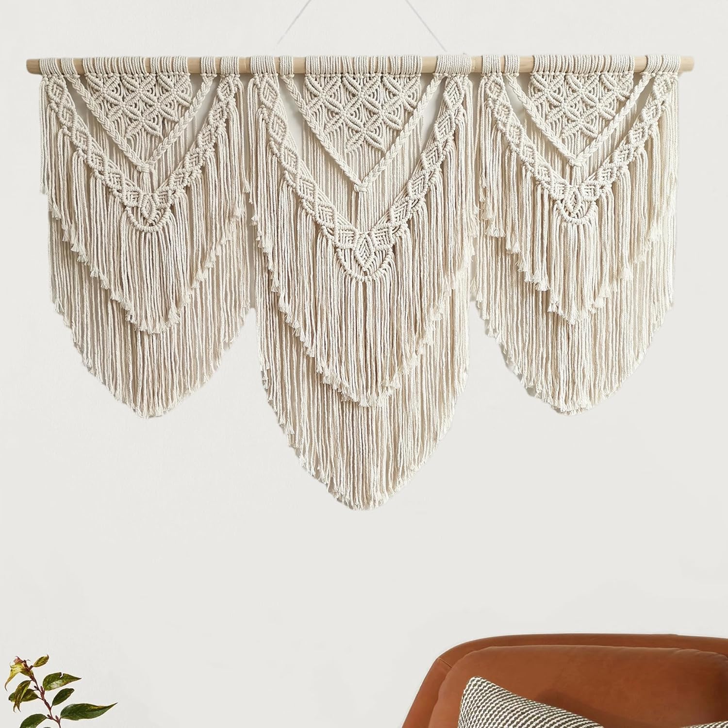 large macrame wall hanging - Boho Tapestry Macrame Wall Decor Art- Chic Bohemian Handmade Woven Tapestry Home Decoration for Bedroom Living Room Apartment Wedding Party - 43"x32" (Beige-fringe)