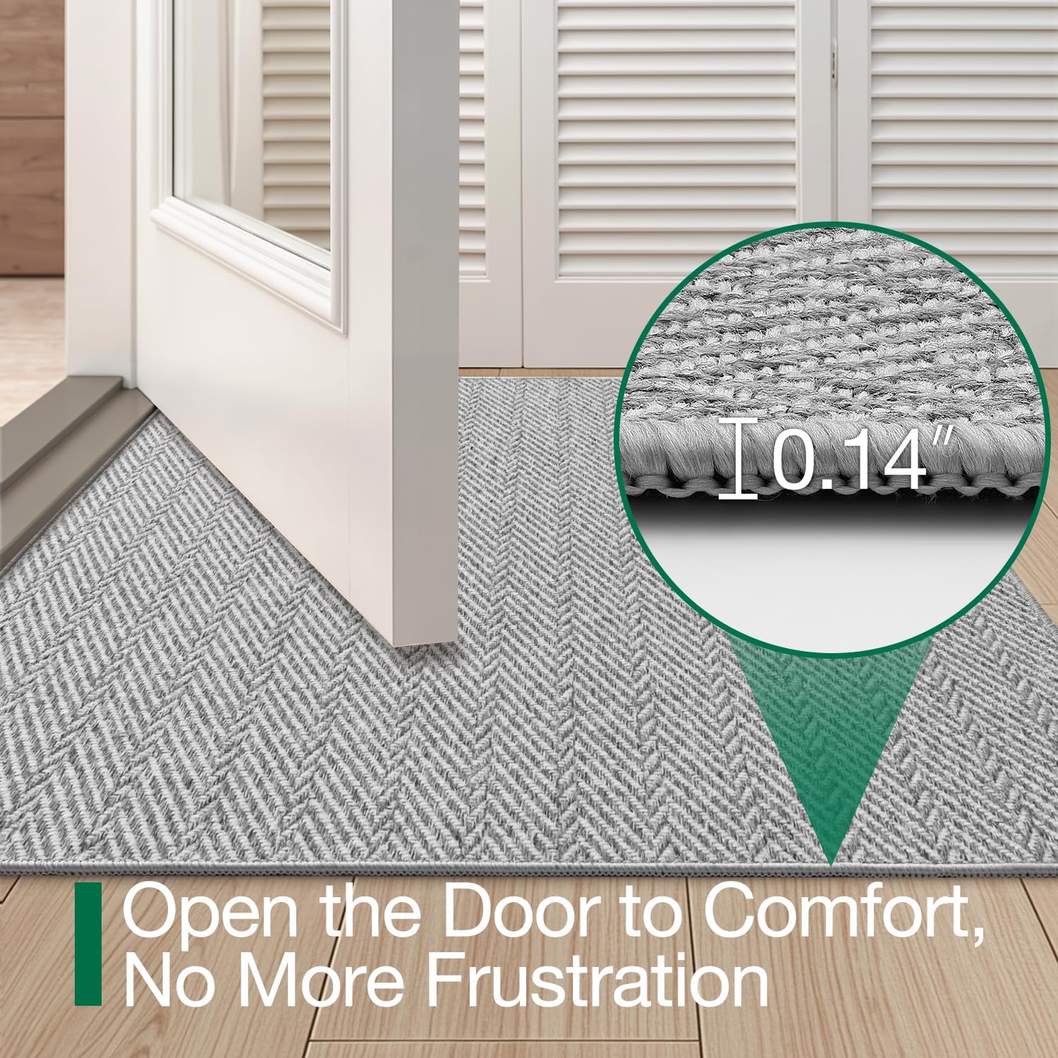LUMI Ultra Thin Indoor Door Mat for Entrance 36"x56", Non Slip Entryway Mat, Low Profile Doormat, Unique Herringbone Design Carpet for Inside, Patio, Porch, Gray
